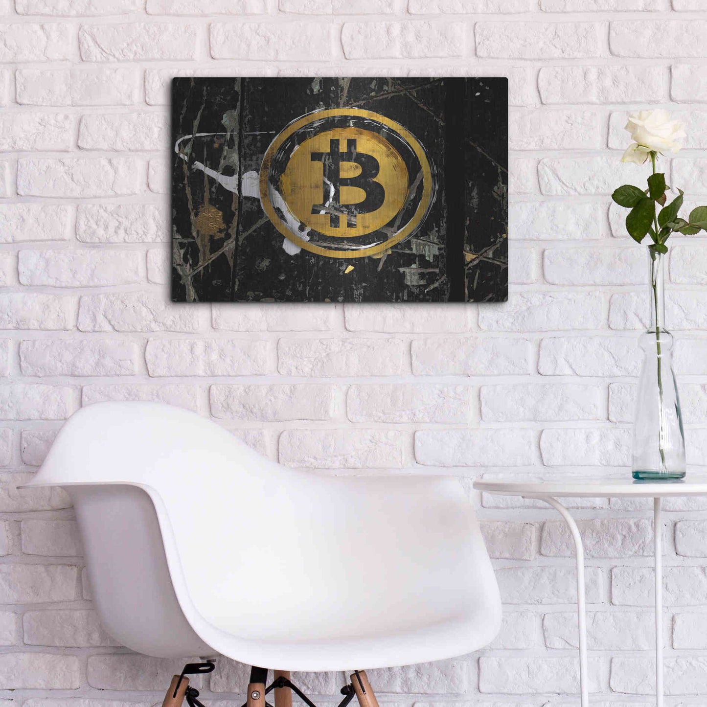 Luxe Metal Art 'Bitcoin Splash' by Karen Smith Metal Wall Art,24x16