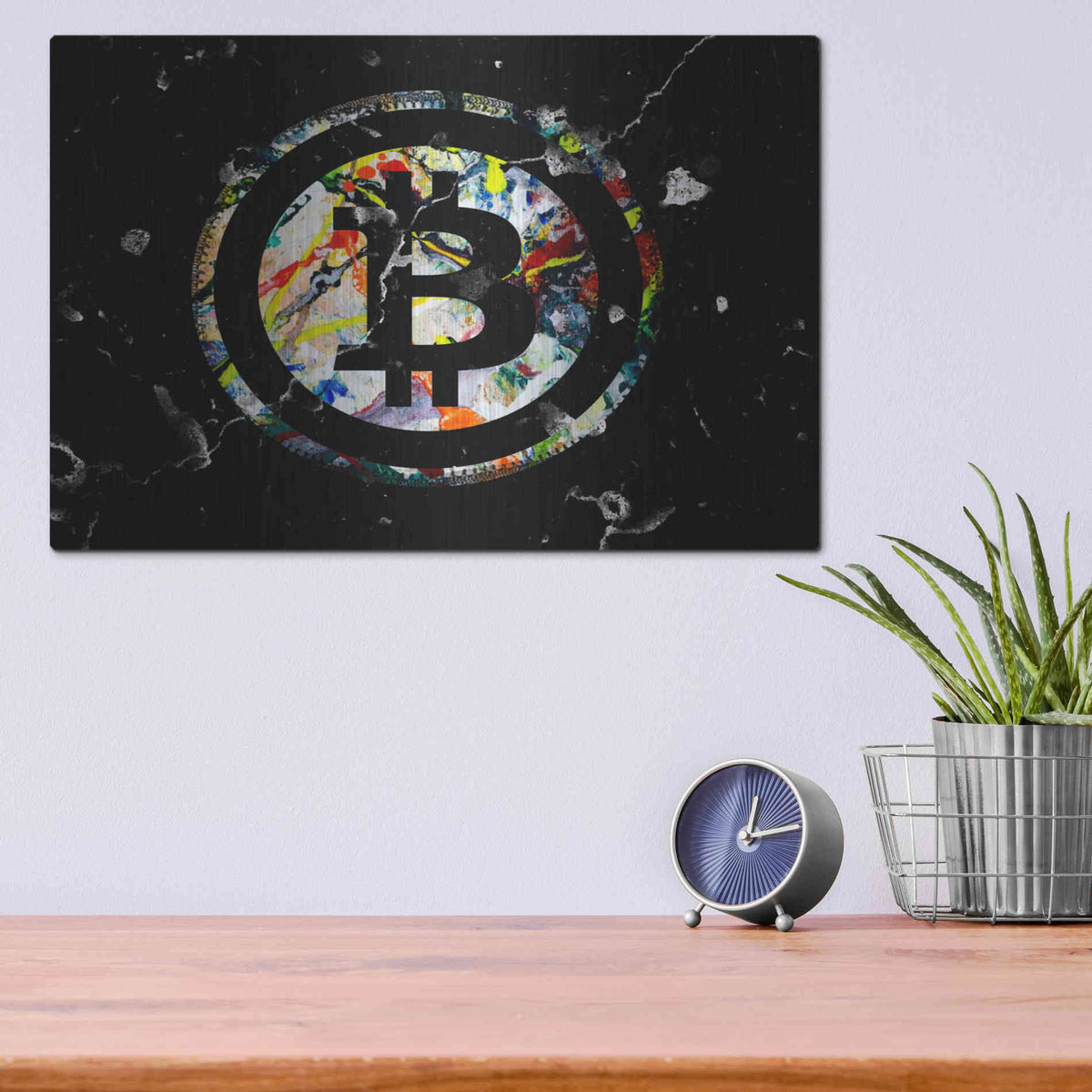 Luxe Metal Art 'Bitcoin Paint' by Karen Smith Metal Wall Art,16x12