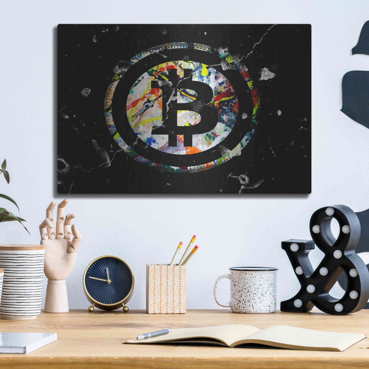 Luxe Metal Art 'Bitcoin Paint' by Karen Smith Metal Wall Art,16x12