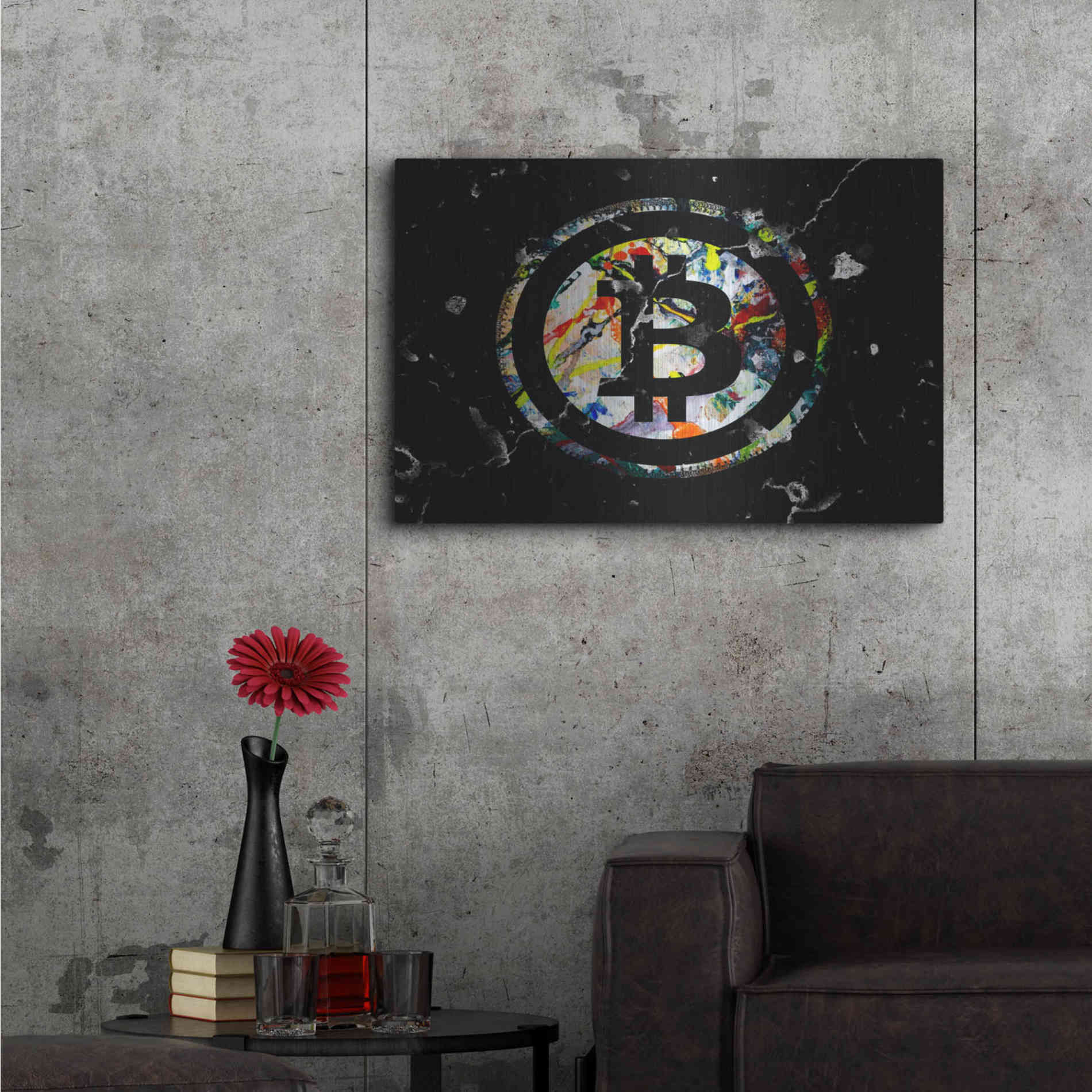 Luxe Metal Art 'Bitcoin Paint' by Karen Smith Metal Wall Art,36x24