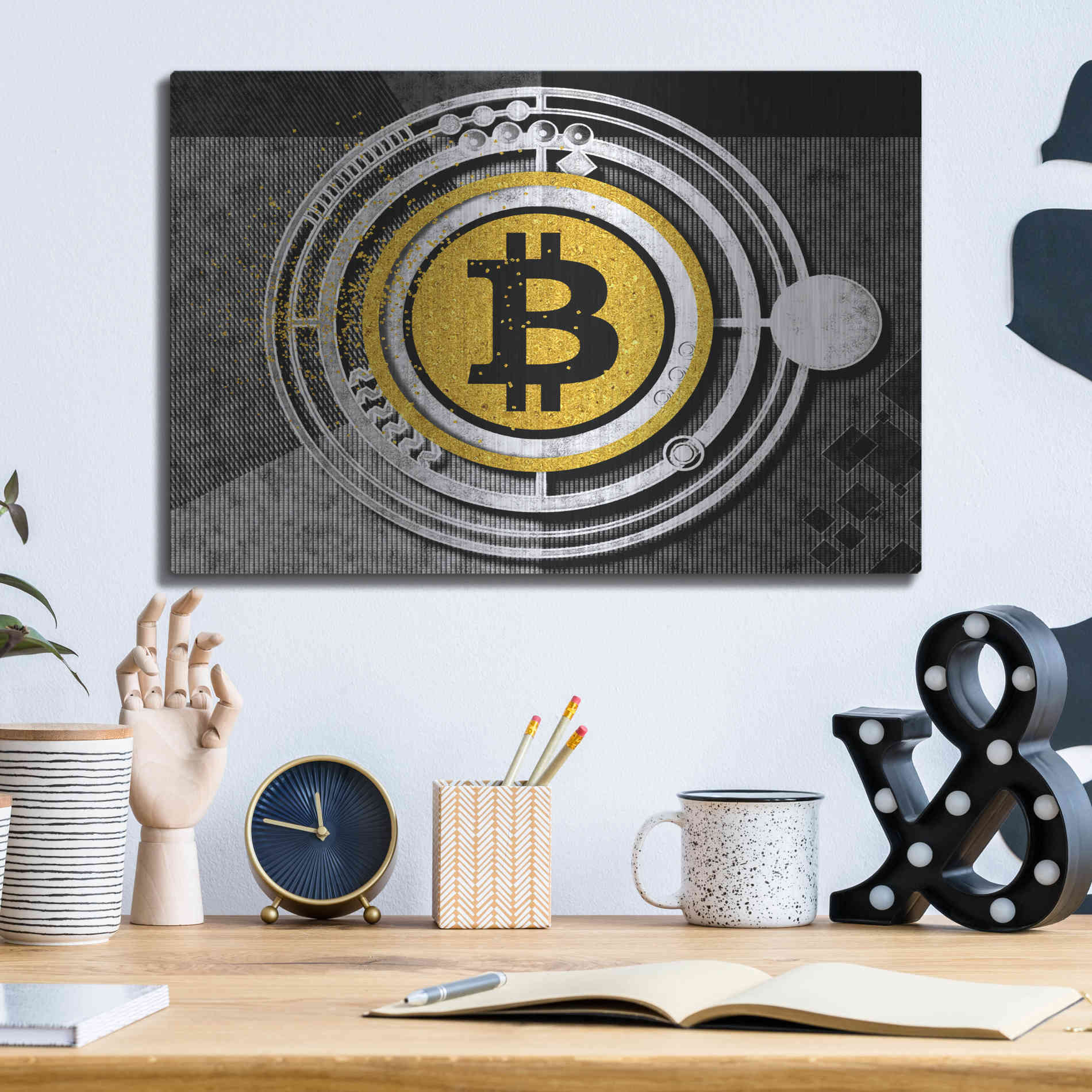 Luxe Metal Art 'Bitcoin Glitterball' by Karen Smith Metal Wall Art,16x12