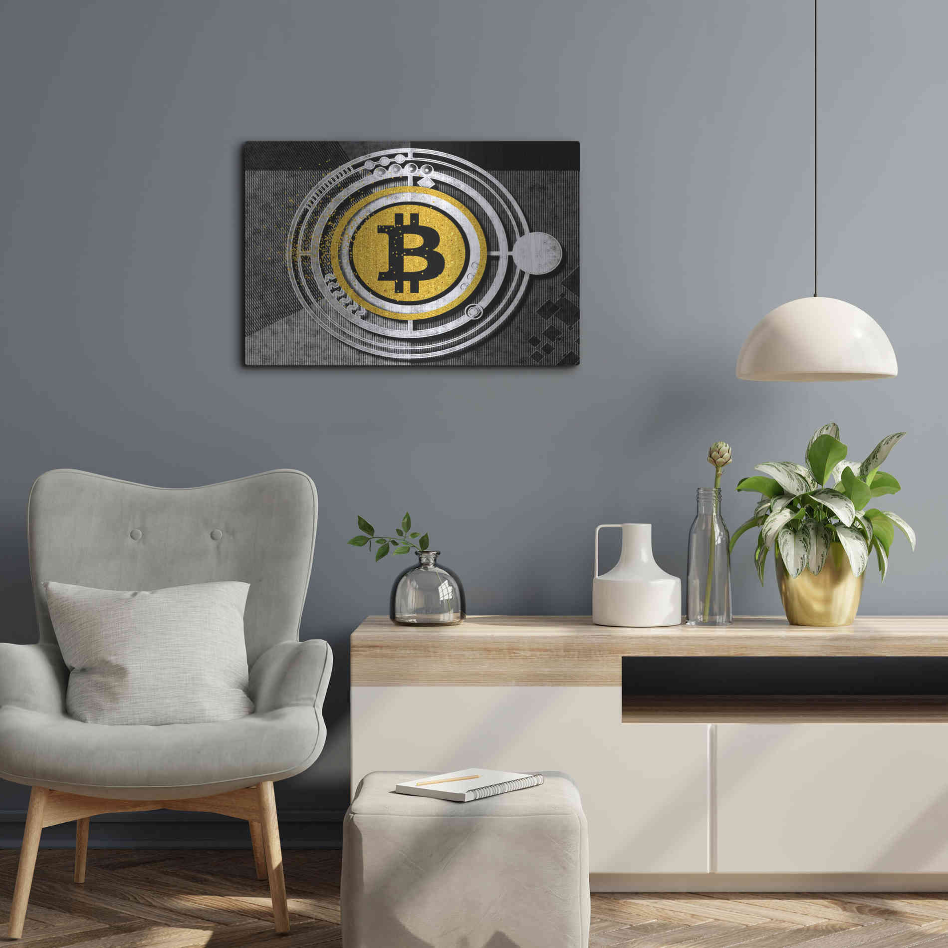 Luxe Metal Art 'Bitcoin Glitterball' by Karen Smith Metal Wall Art,24x16