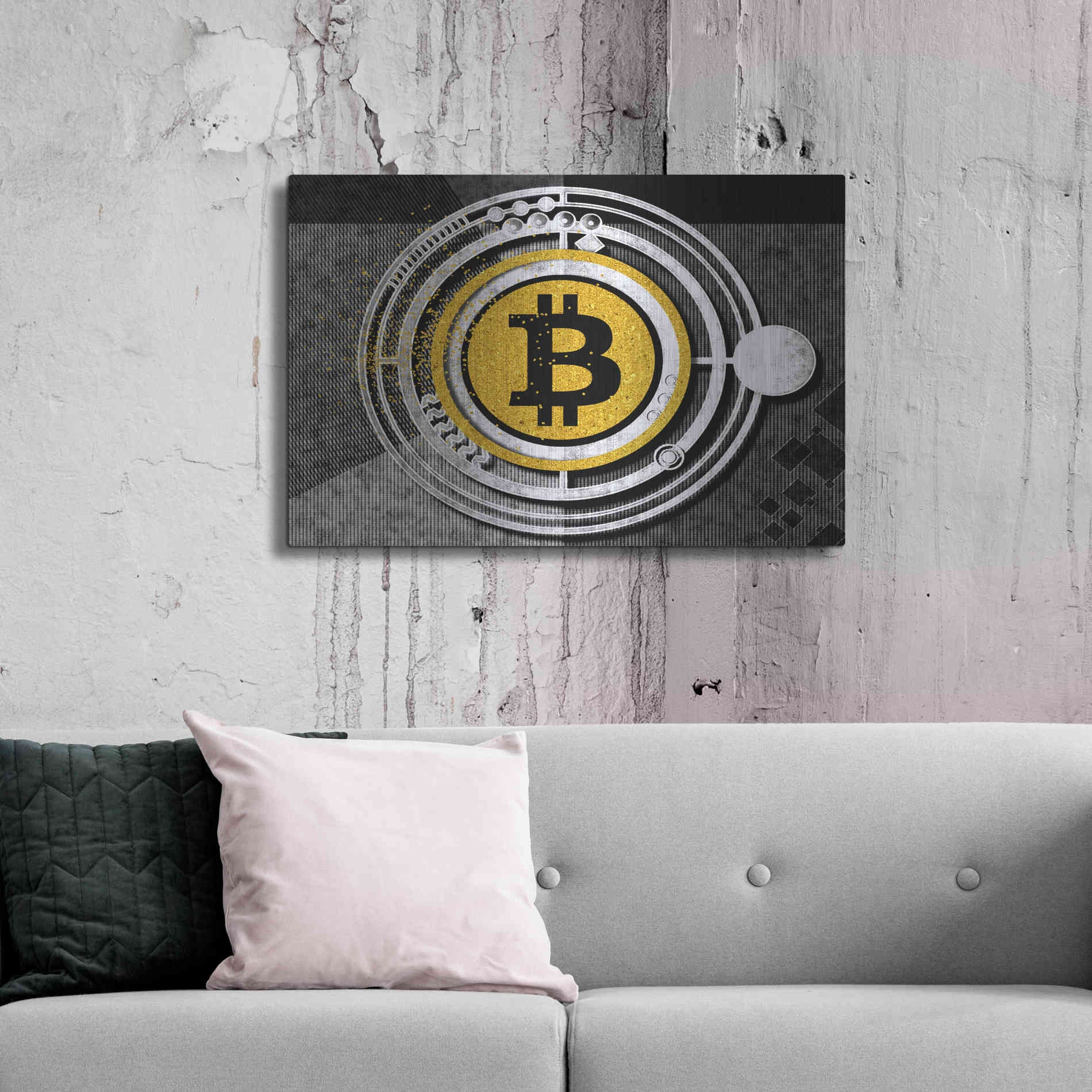 Luxe Metal Art 'Bitcoin Glitterball' by Karen Smith Metal Wall Art,36x24