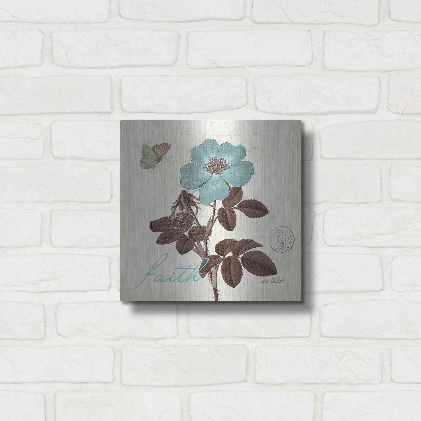 Luxe Metal Art 'Touch of Blue II - Faith' by Katie Pertiet, Metal Wall Art,12x12