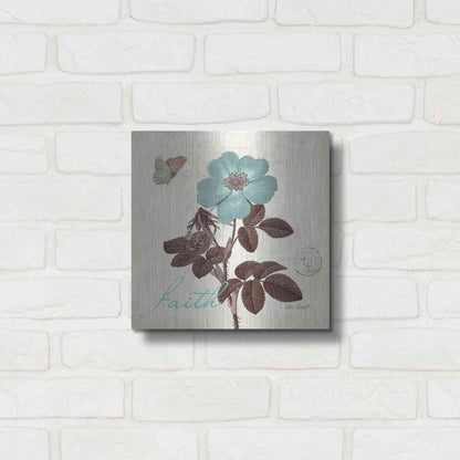 Luxe Metal Art 'Touch of Blue II - Faith' by Katie Pertiet, Metal Wall Art,12x12
