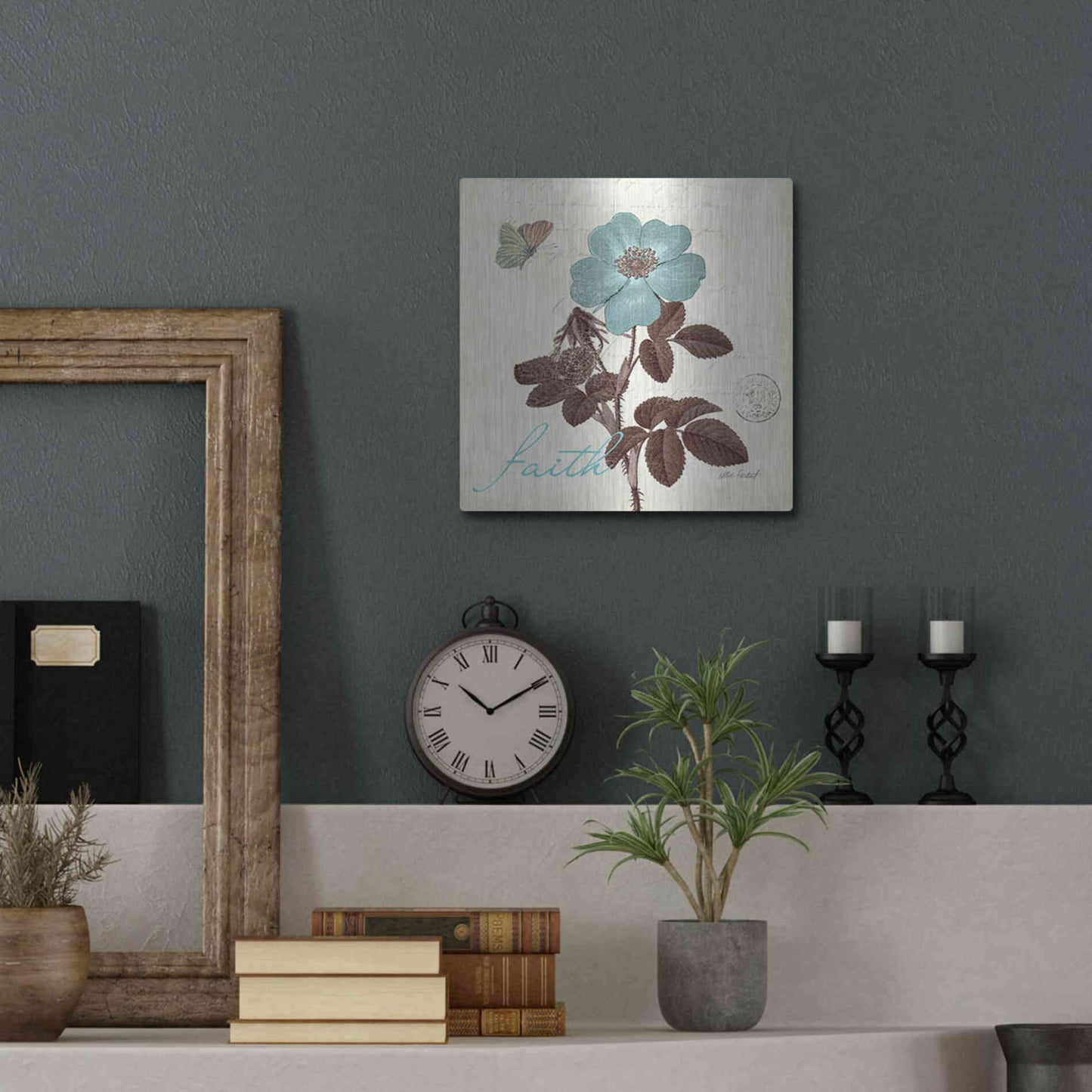 Luxe Metal Art 'Touch of Blue II - Faith' by Katie Pertiet, Metal Wall Art,12x12