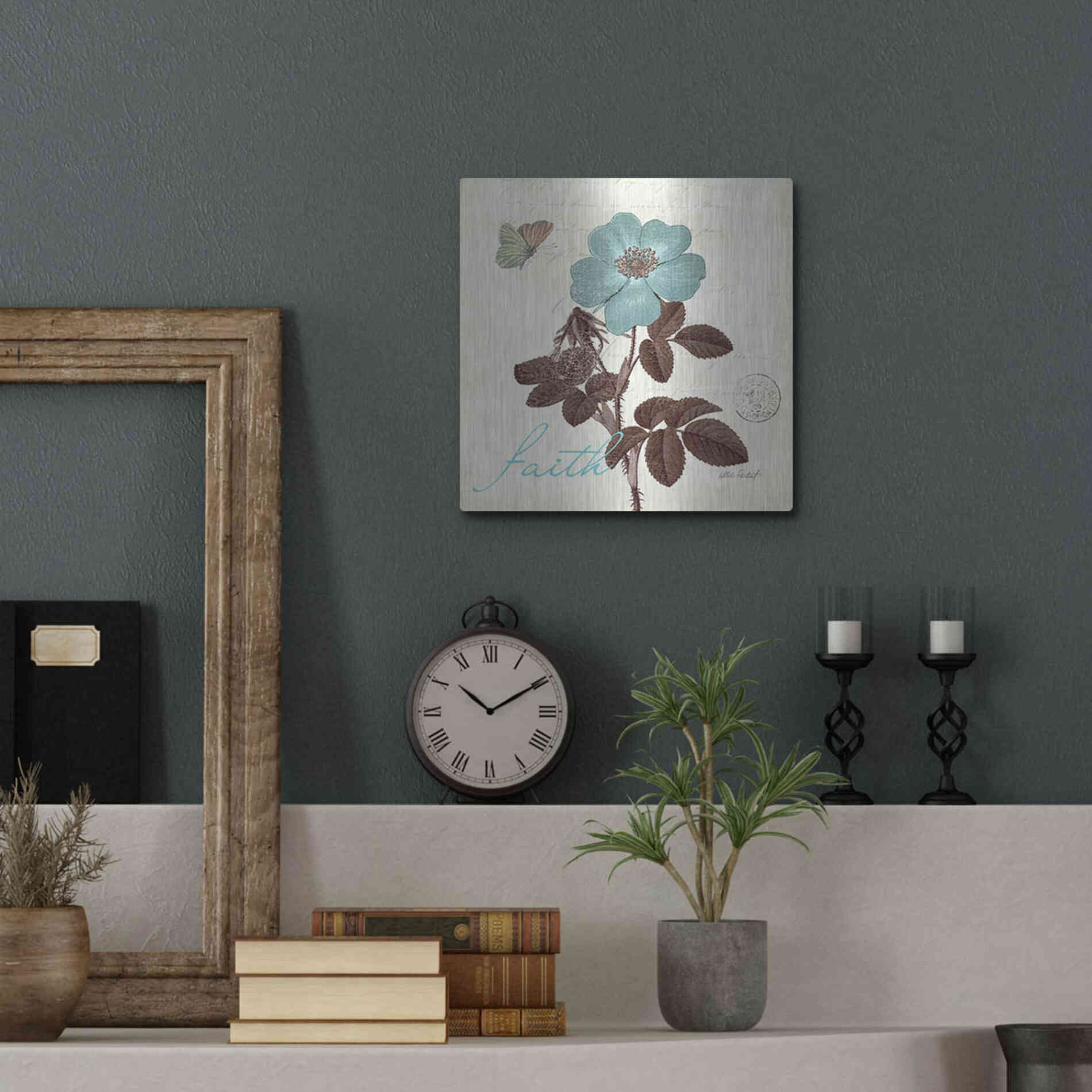 Luxe Metal Art 'Touch of Blue II - Faith' by Katie Pertiet, Metal Wall Art,12x12