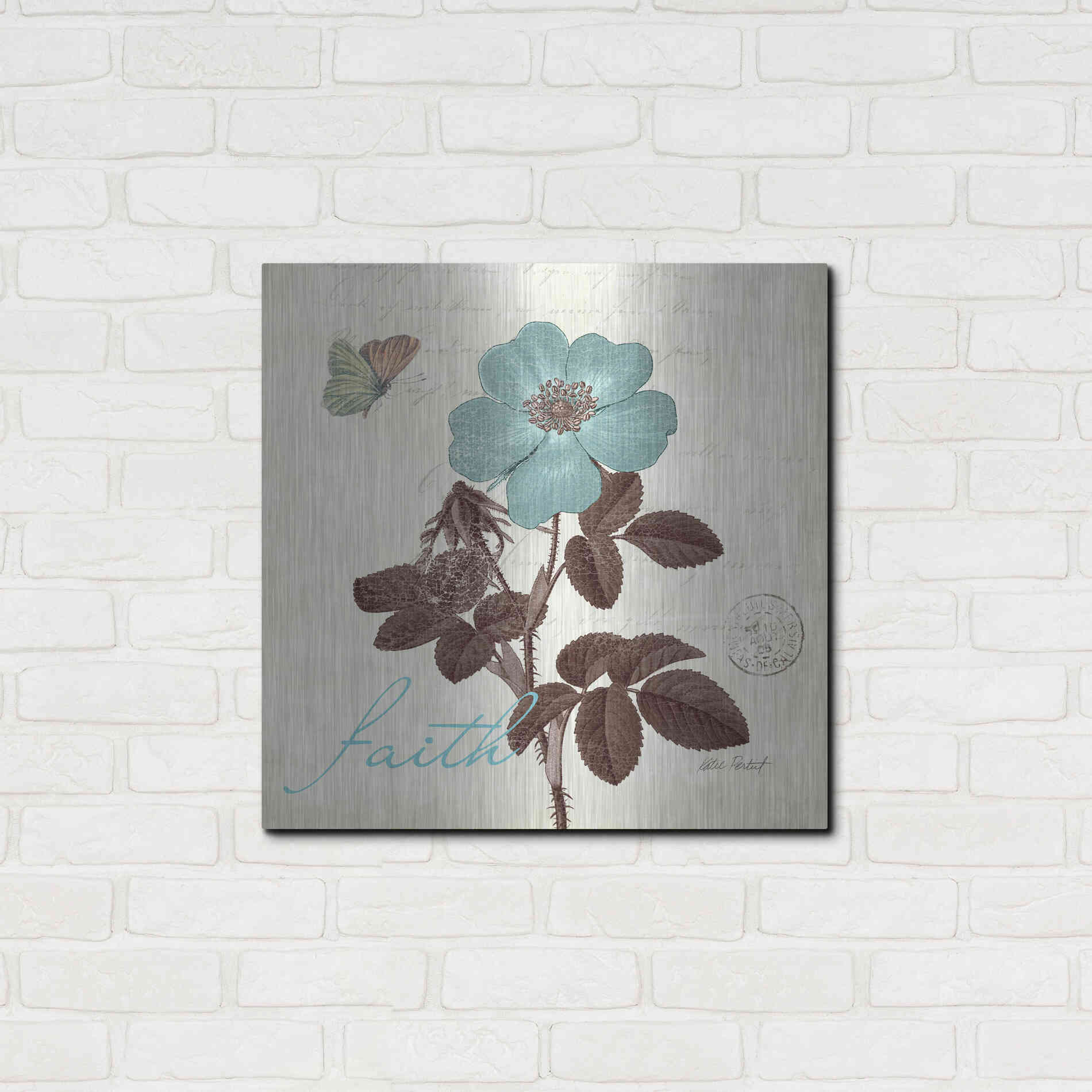 Luxe Metal Art 'Touch of Blue II - Faith' by Katie Pertiet, Metal Wall Art,24x24
