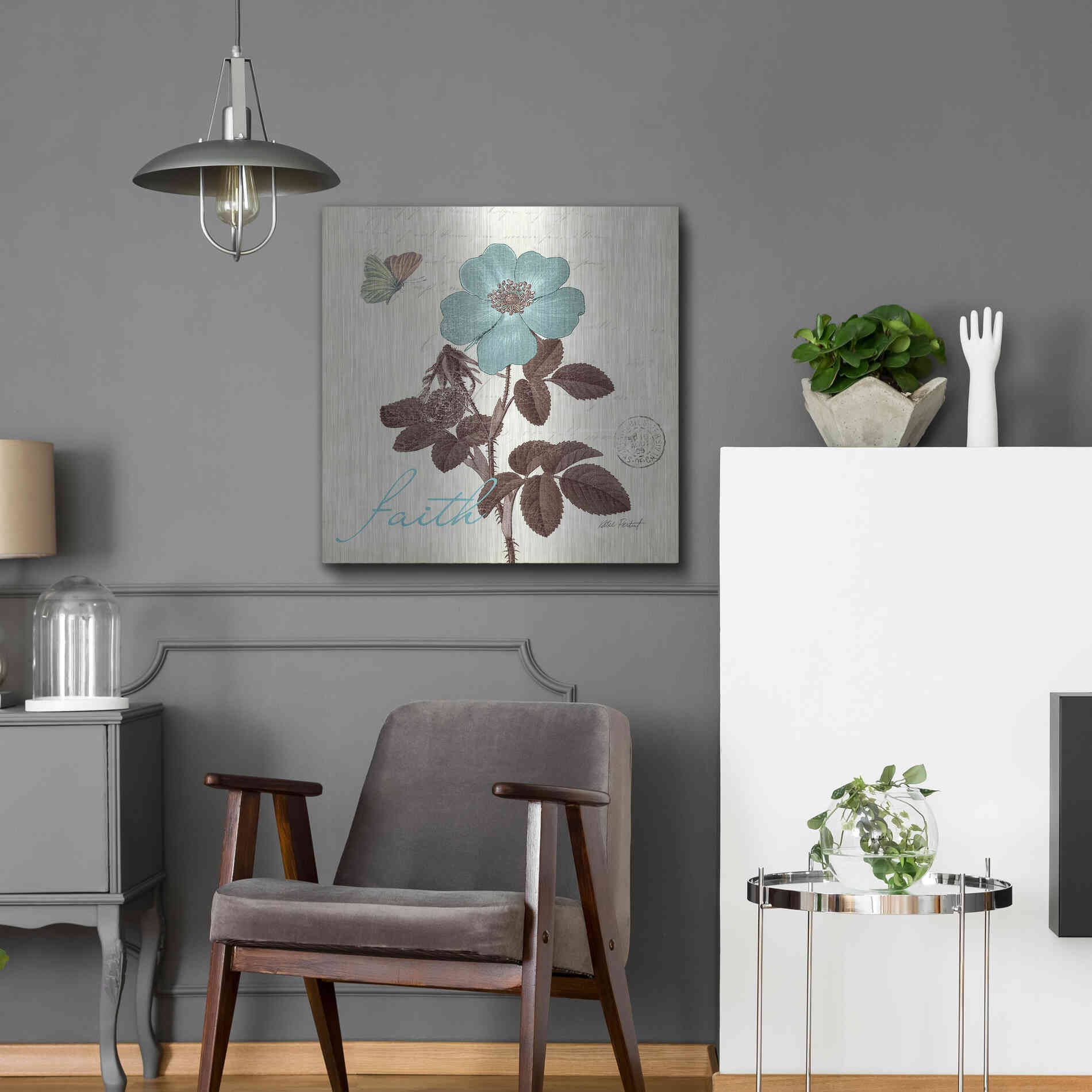 Luxe Metal Art 'Touch of Blue II - Faith' by Katie Pertiet, Metal Wall Art,24x24