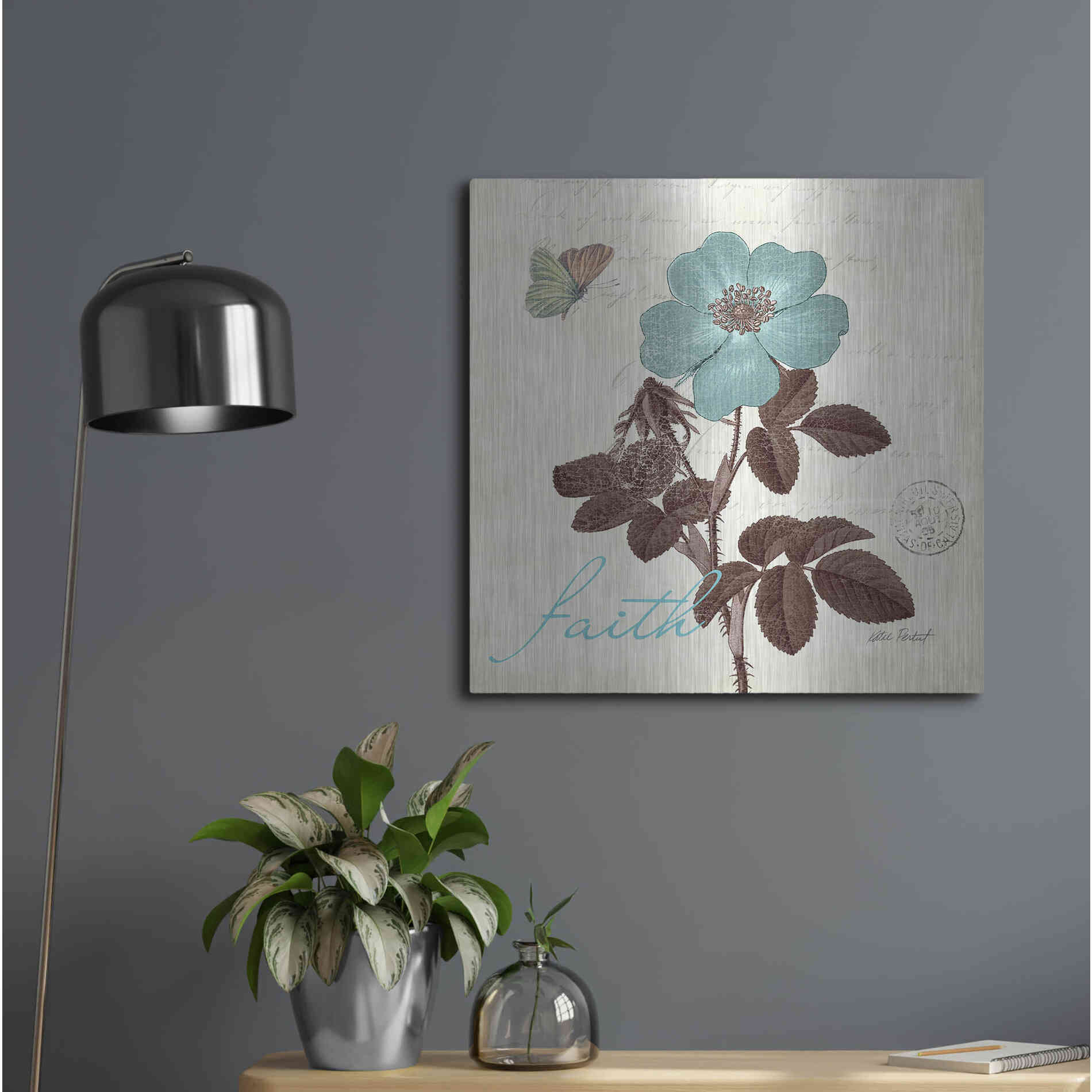 Luxe Metal Art 'Touch of Blue II - Faith' by Katie Pertiet, Metal Wall Art,24x24
