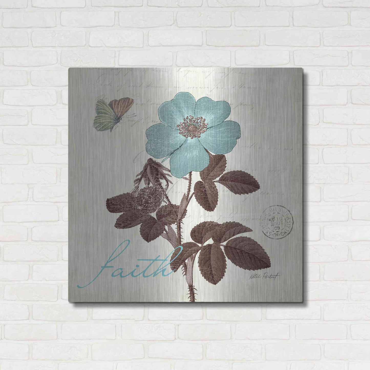 Luxe Metal Art 'Touch of Blue II - Faith' by Katie Pertiet, Metal Wall Art,36x36