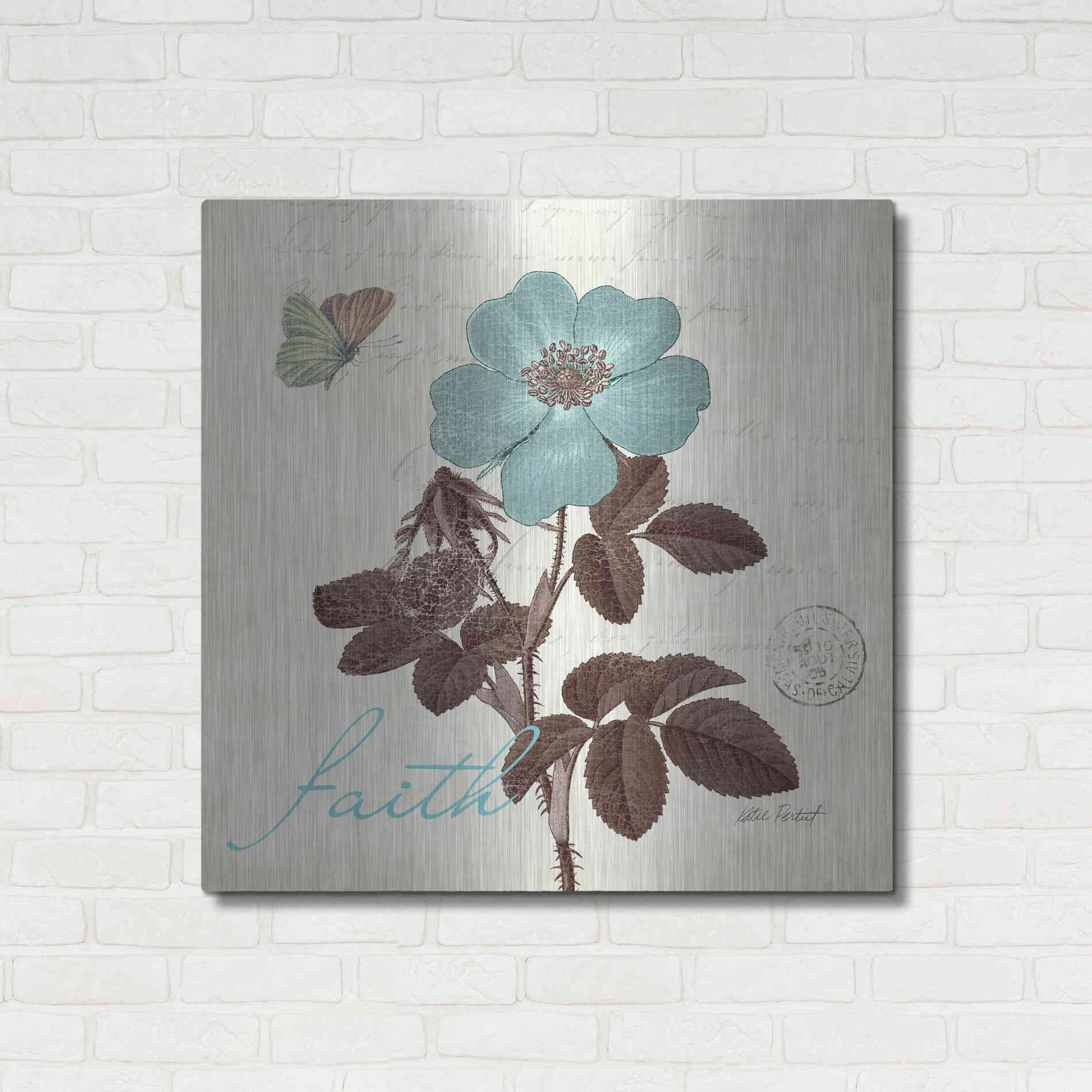 Luxe Metal Art 'Touch of Blue II - Faith' by Katie Pertiet, Metal Wall Art,36x36