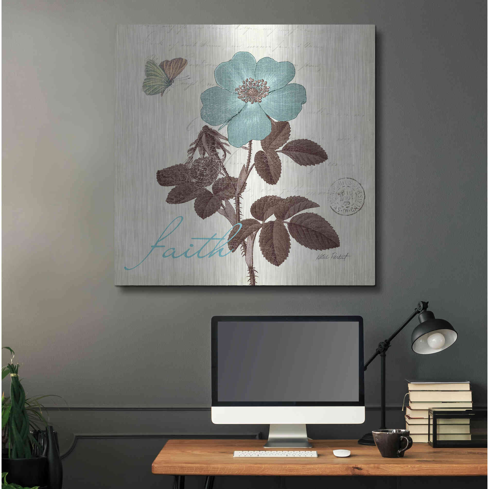 Luxe Metal Art 'Touch of Blue II - Faith' by Katie Pertiet, Metal Wall Art,36x36