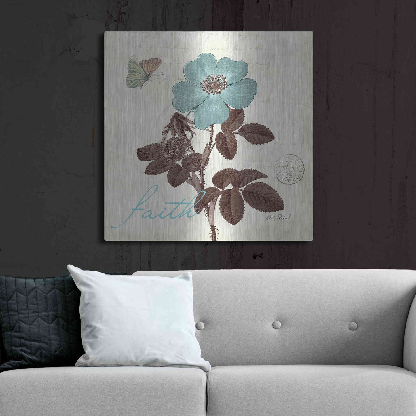 Luxe Metal Art 'Touch of Blue II - Faith' by Katie Pertiet, Metal Wall Art,36x36