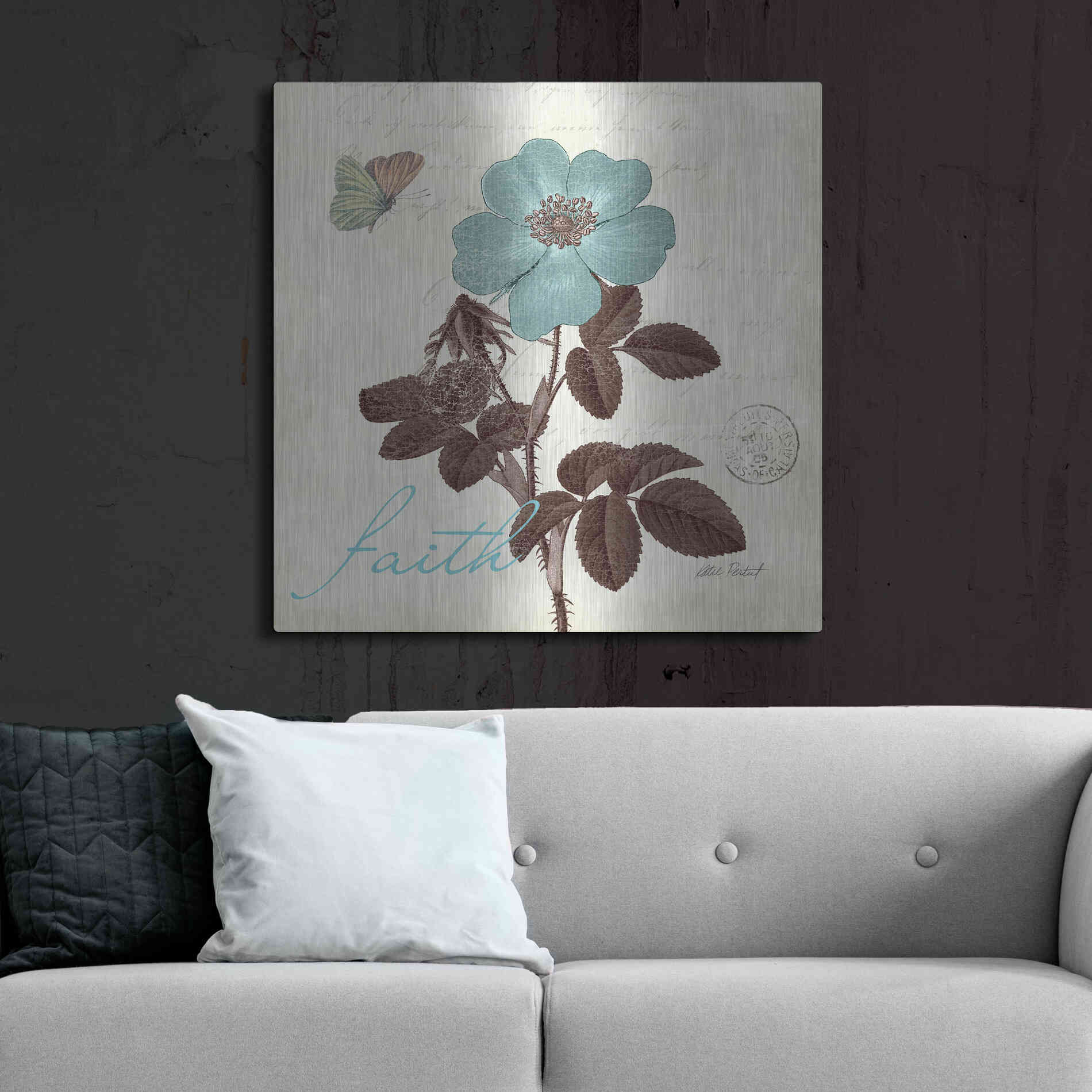 Luxe Metal Art 'Touch of Blue II - Faith' by Katie Pertiet, Metal Wall Art,36x36