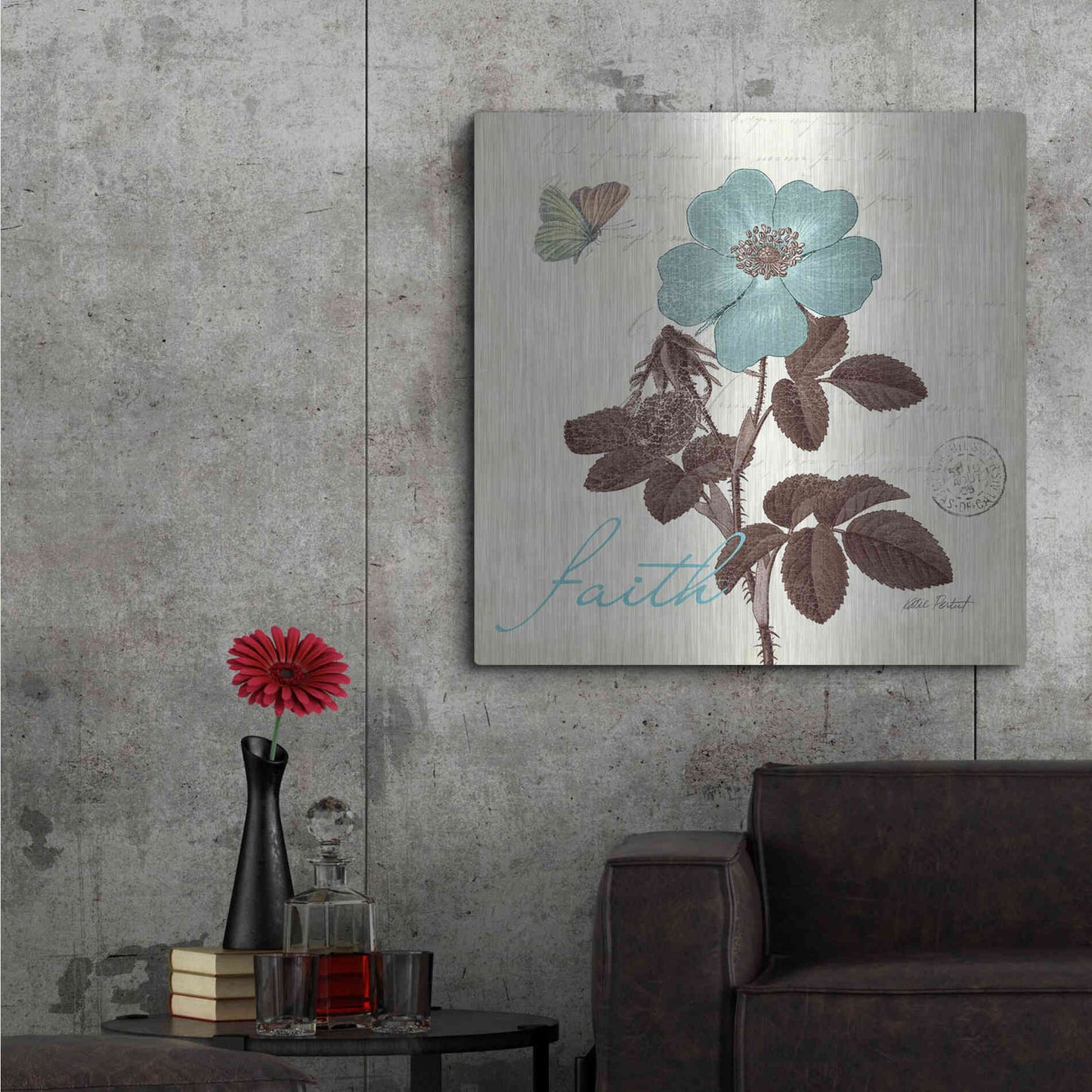 Luxe Metal Art 'Touch of Blue II - Faith' by Katie Pertiet, Metal Wall Art,36x36