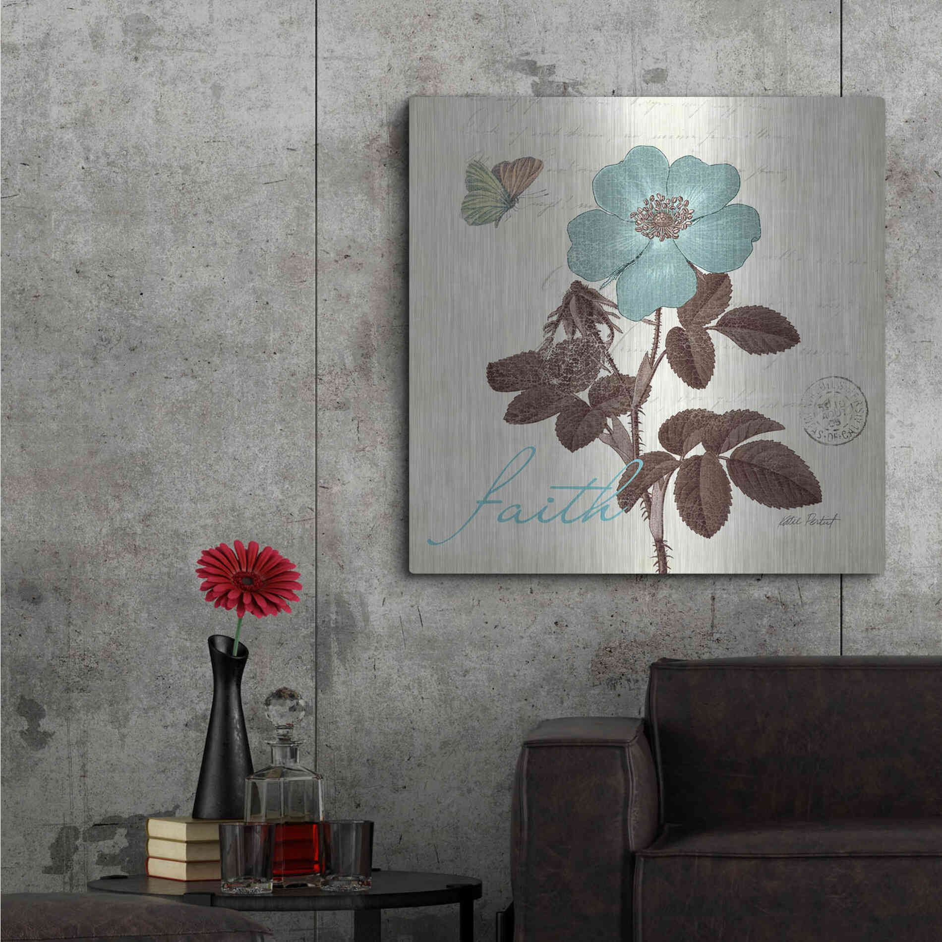 Luxe Metal Art 'Touch of Blue II - Faith' by Katie Pertiet, Metal Wall Art,36x36