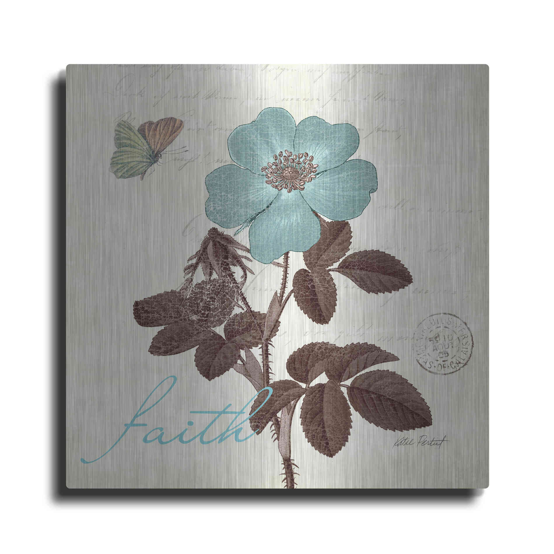 Luxe Metal Art 'Touch of Blue II - Faith' by Katie Pertiet, Metal Wall Art