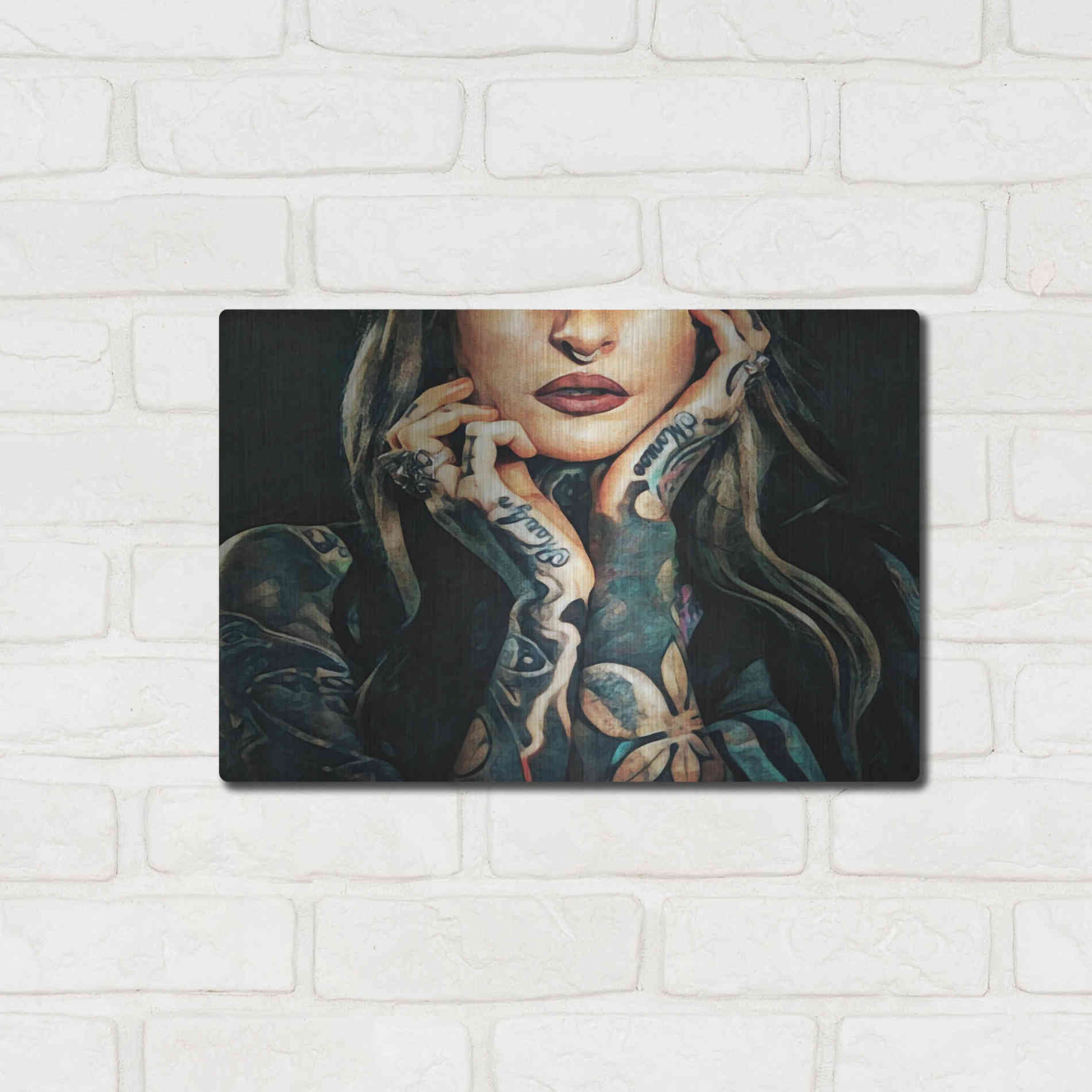 Luxe Metal Art 'Tattooed Temptress' by Ashley Aldridge Metal Wall Art,16x12