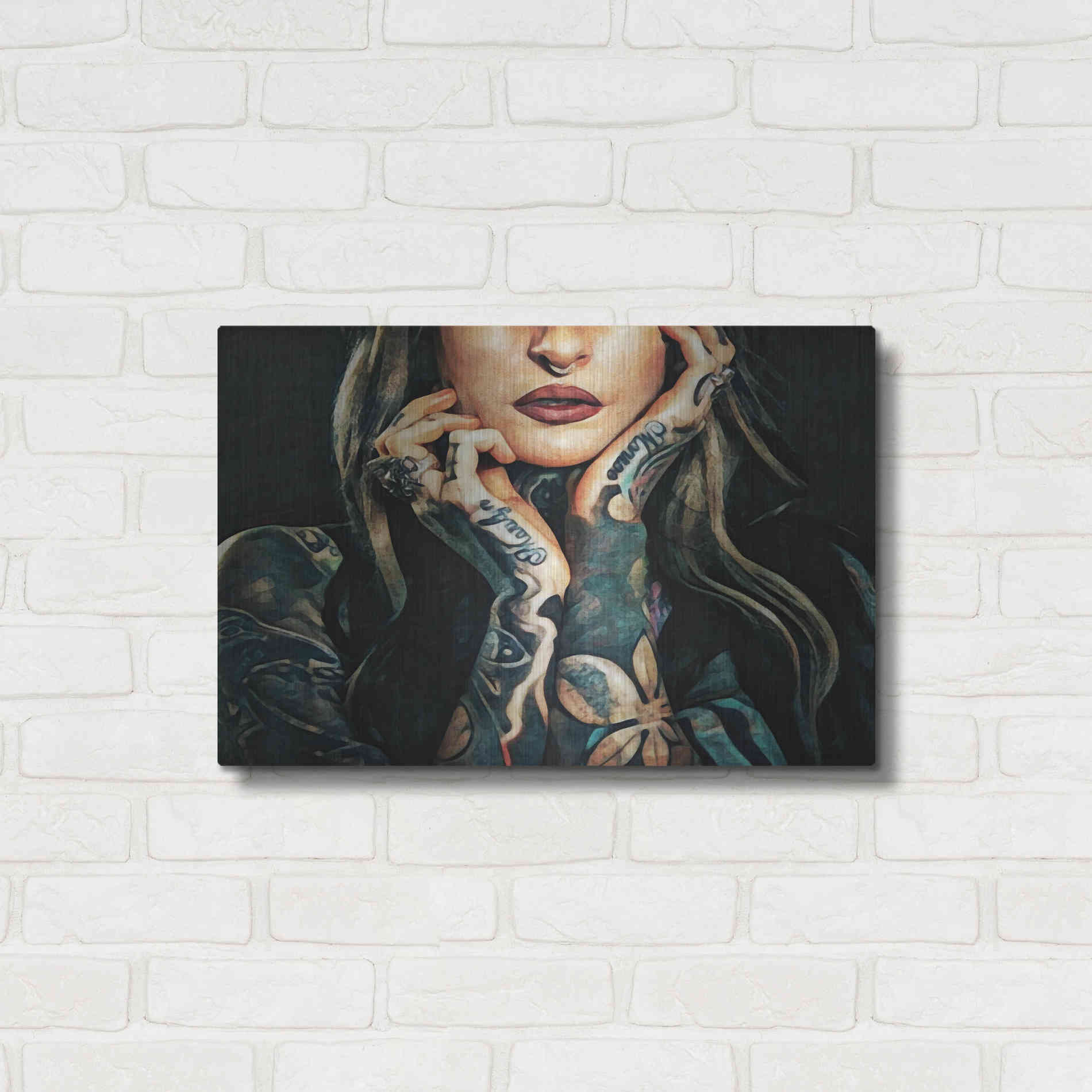 Luxe Metal Art 'Tattooed Temptress' by Ashley Aldridge Metal Wall Art,24x16