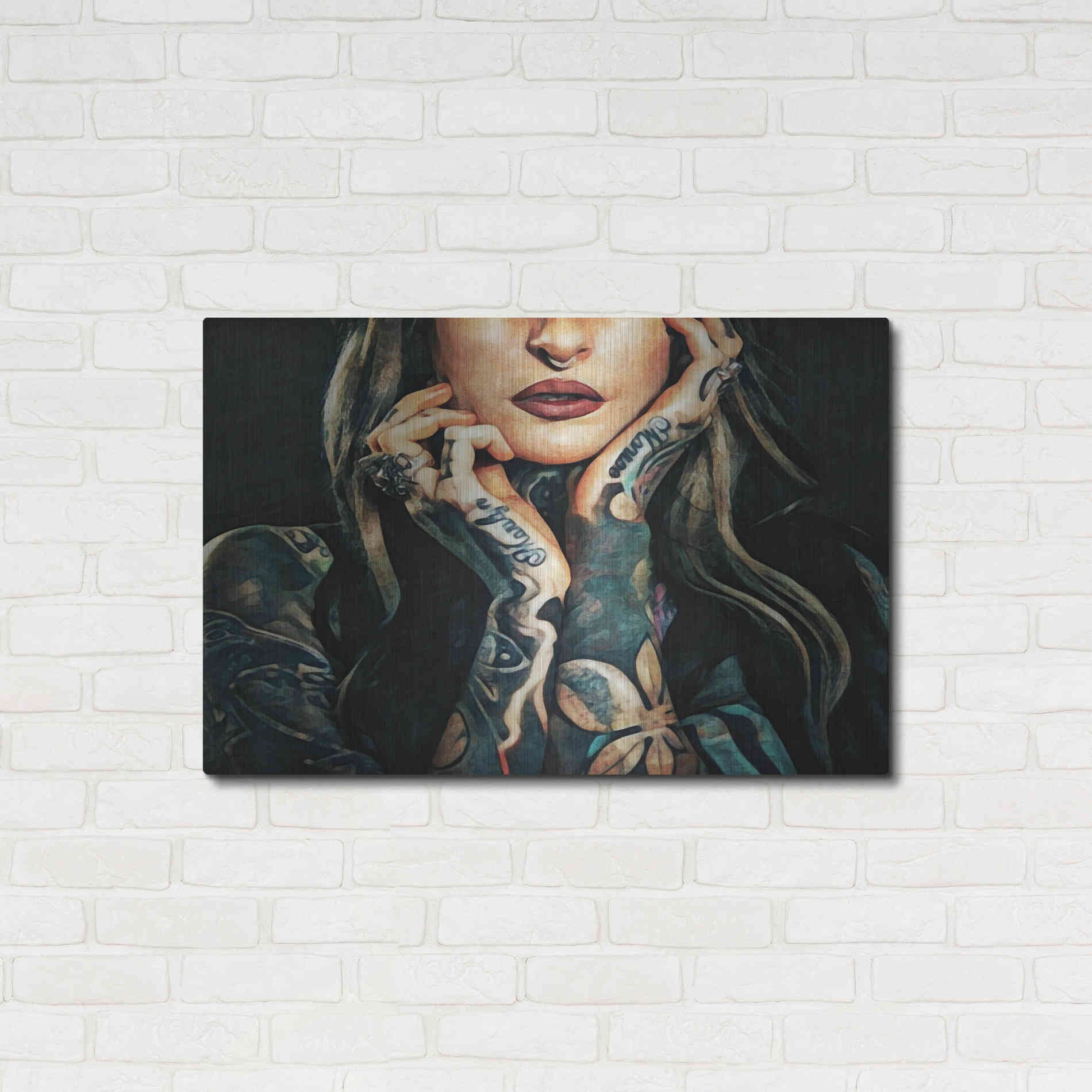 Luxe Metal Art 'Tattooed Temptress' by Ashley Aldridge Metal Wall Art,36x24