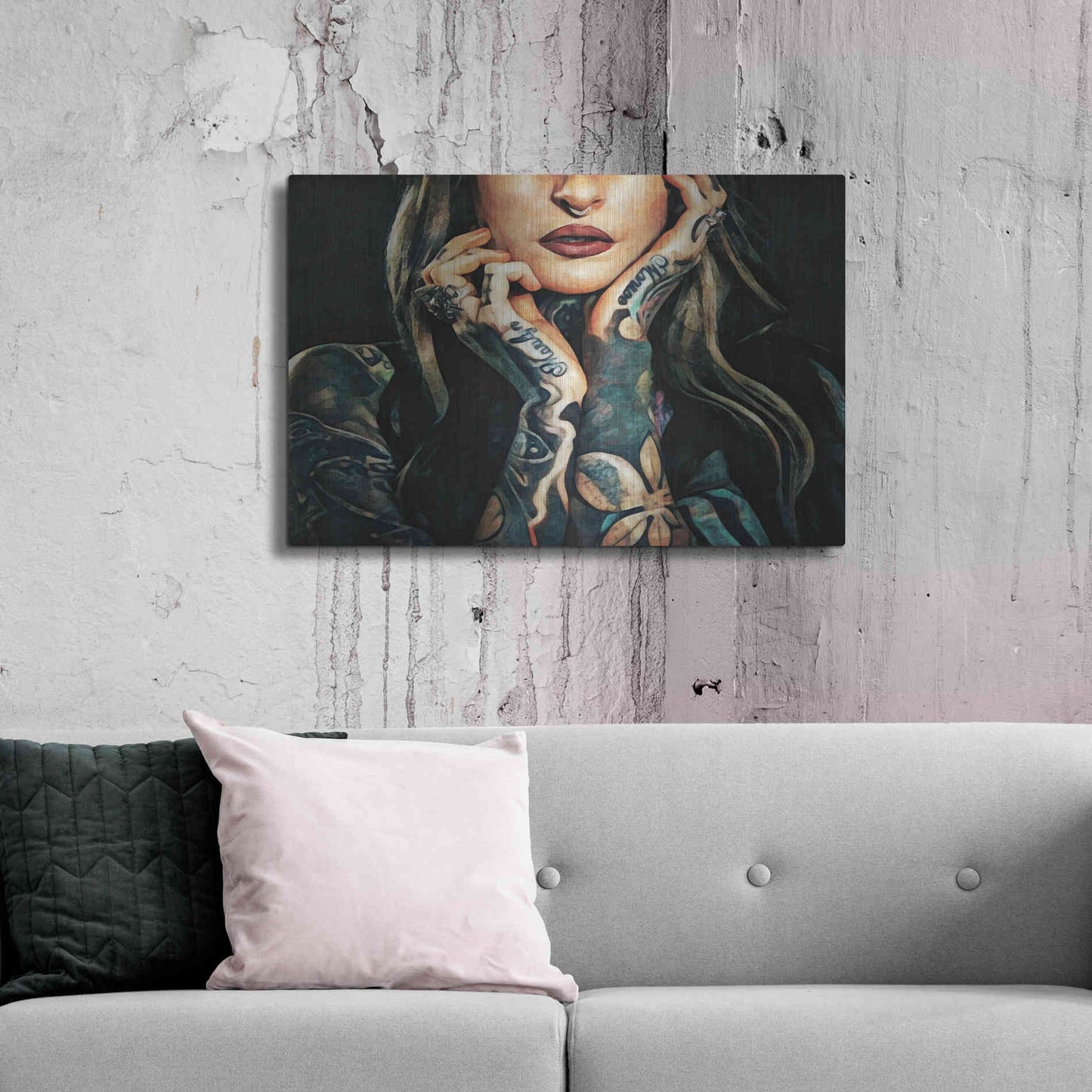 Luxe Metal Art 'Tattooed Temptress' by Ashley Aldridge Metal Wall Art,36x24