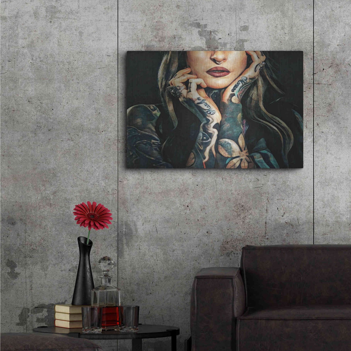 Luxe Metal Art 'Tattooed Temptress' by Ashley Aldridge Metal Wall Art,36x24