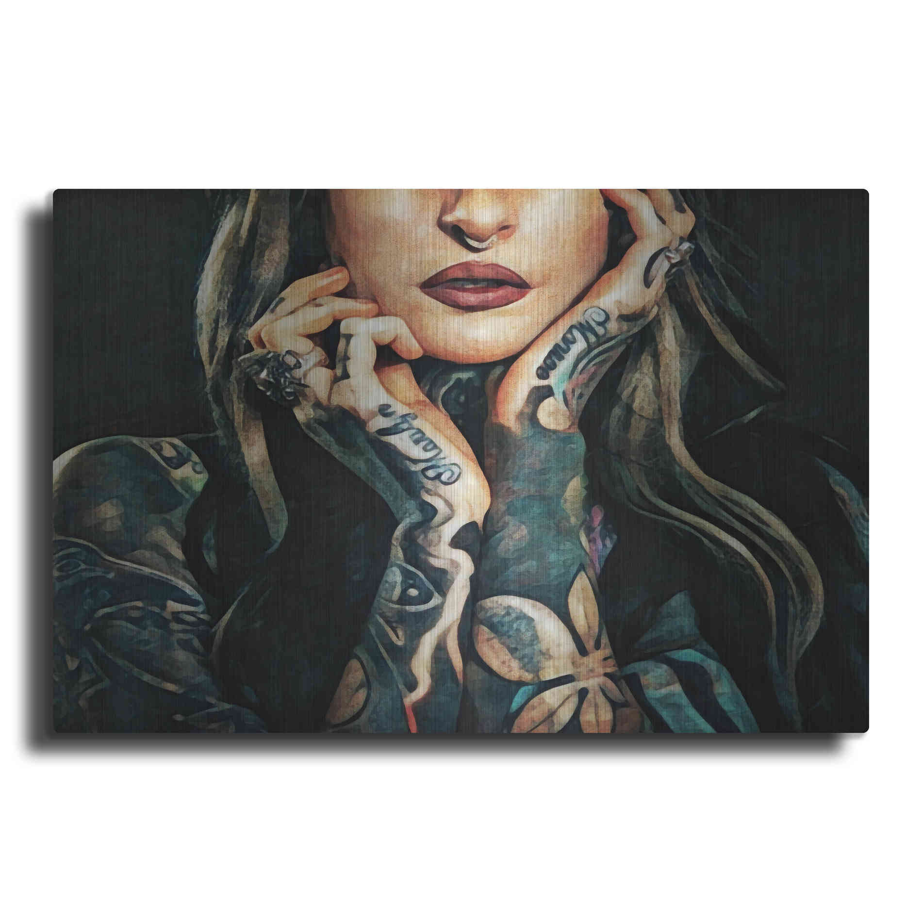 Luxe Metal Art 'Tattooed Temptress' by Ashley Aldridge Metal Wall Art