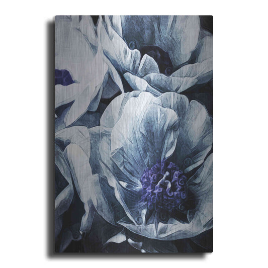 Luxe Metal Art 'Peony Blue Petals 2' by Ashley Aldridge Metal Wall Art