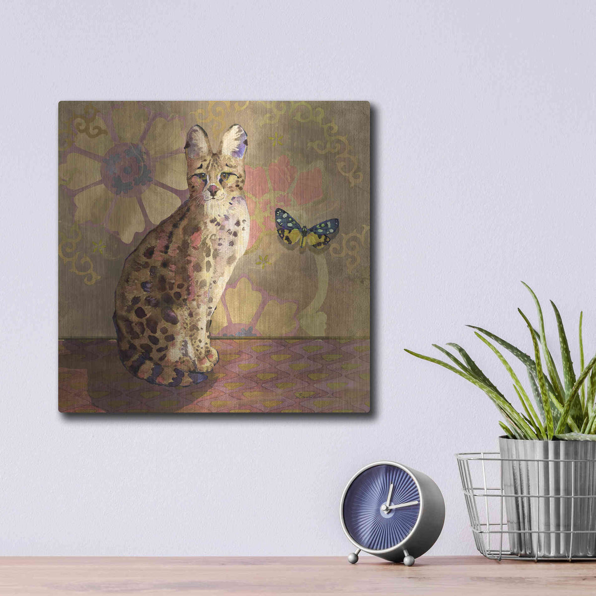 Luxe Metal Art 'Duchess Bellflower The Cat' by Evelia Designs Metal Wall Art,12x12
