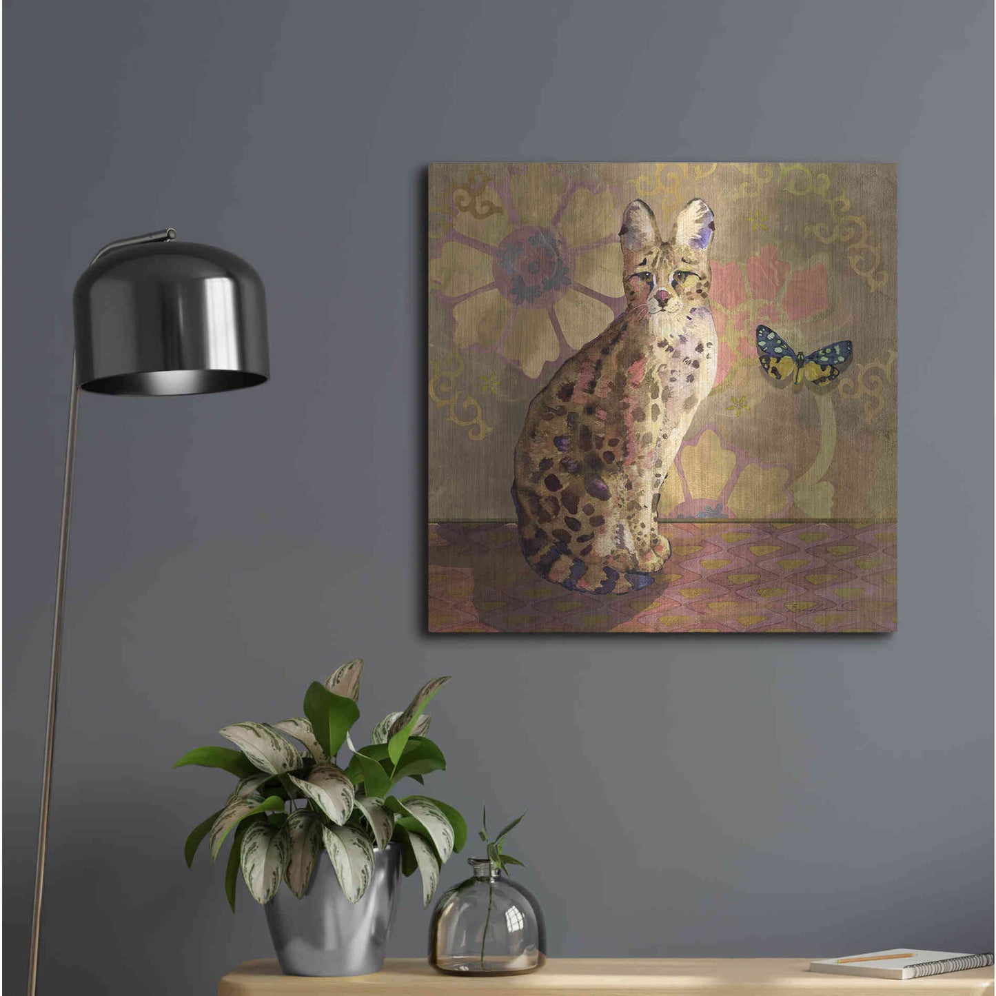 Luxe Metal Art 'Duchess Bellflower The Cat' by Evelia Designs Metal Wall Art,24x24