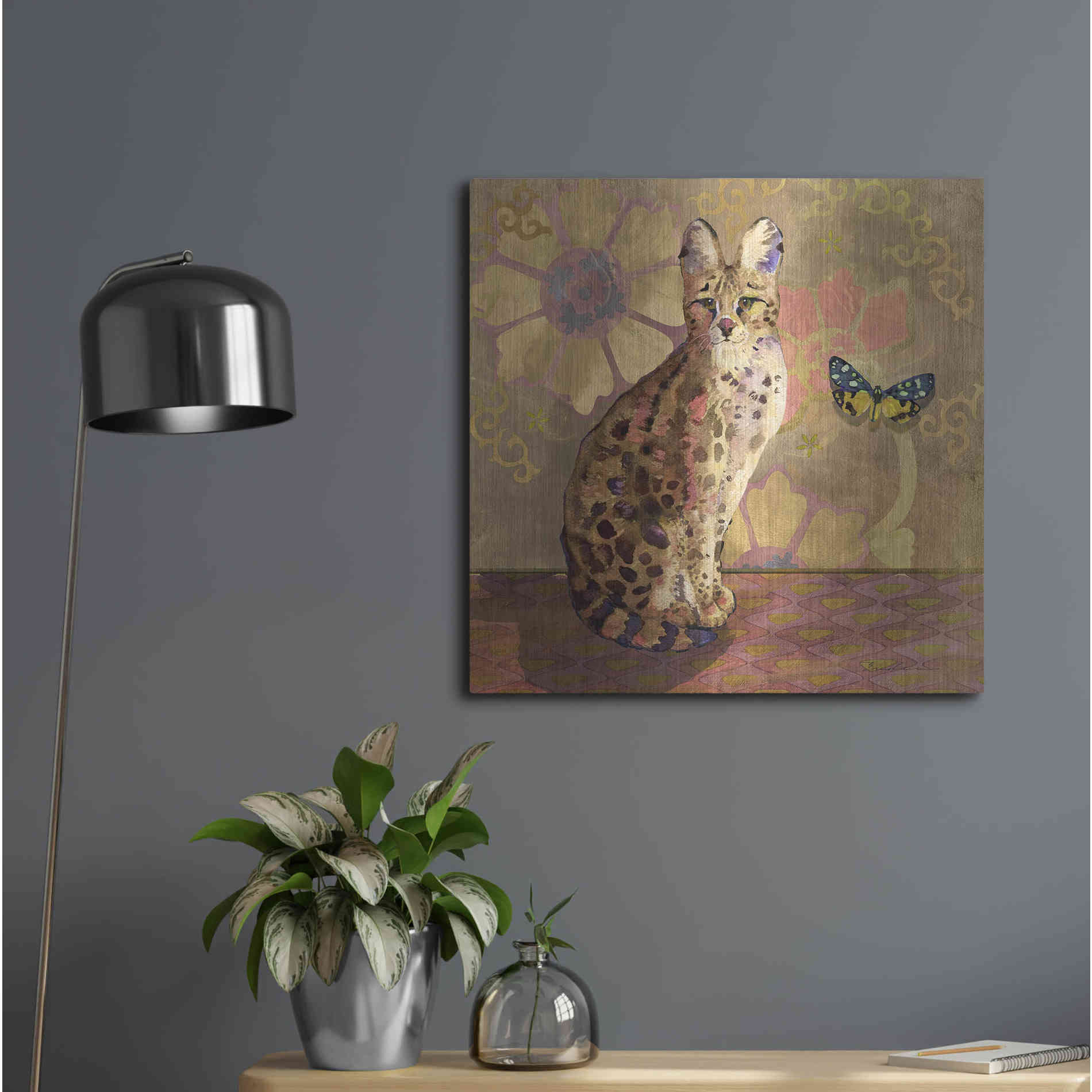 Luxe Metal Art 'Duchess Bellflower The Cat' by Evelia Designs Metal Wall Art,24x24