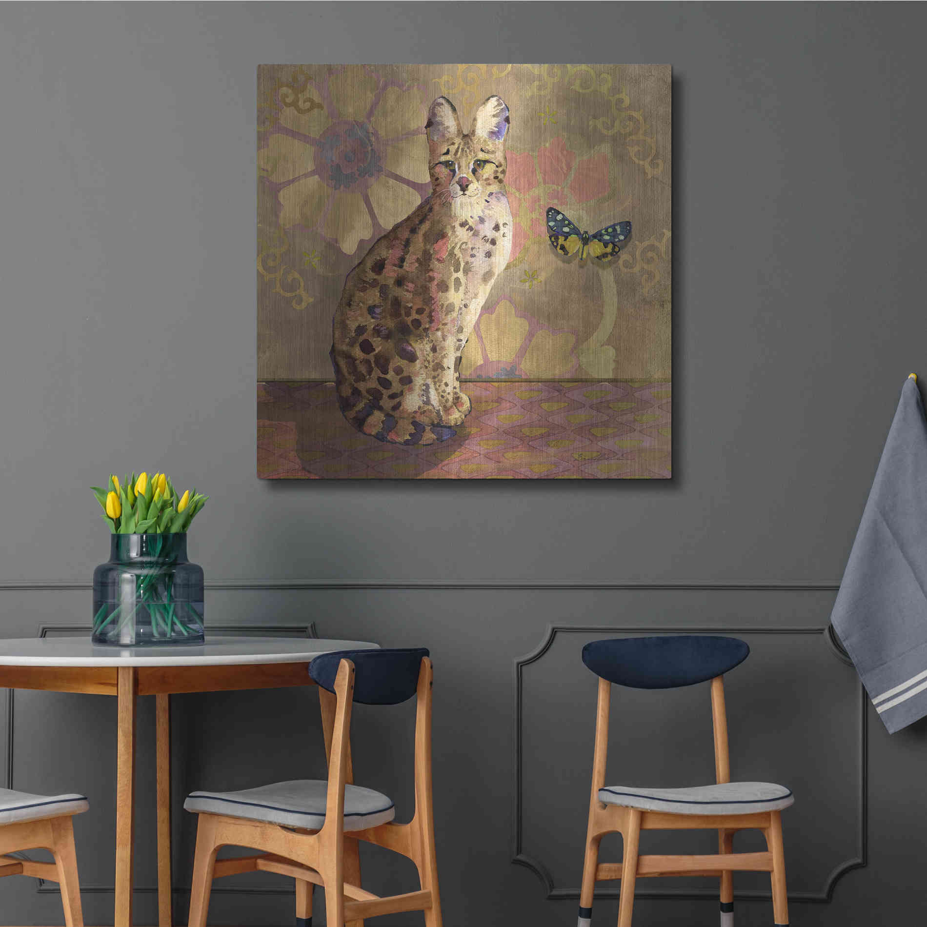 Luxe Metal Art 'Duchess Bellflower The Cat' by Evelia Designs Metal Wall Art,36x36