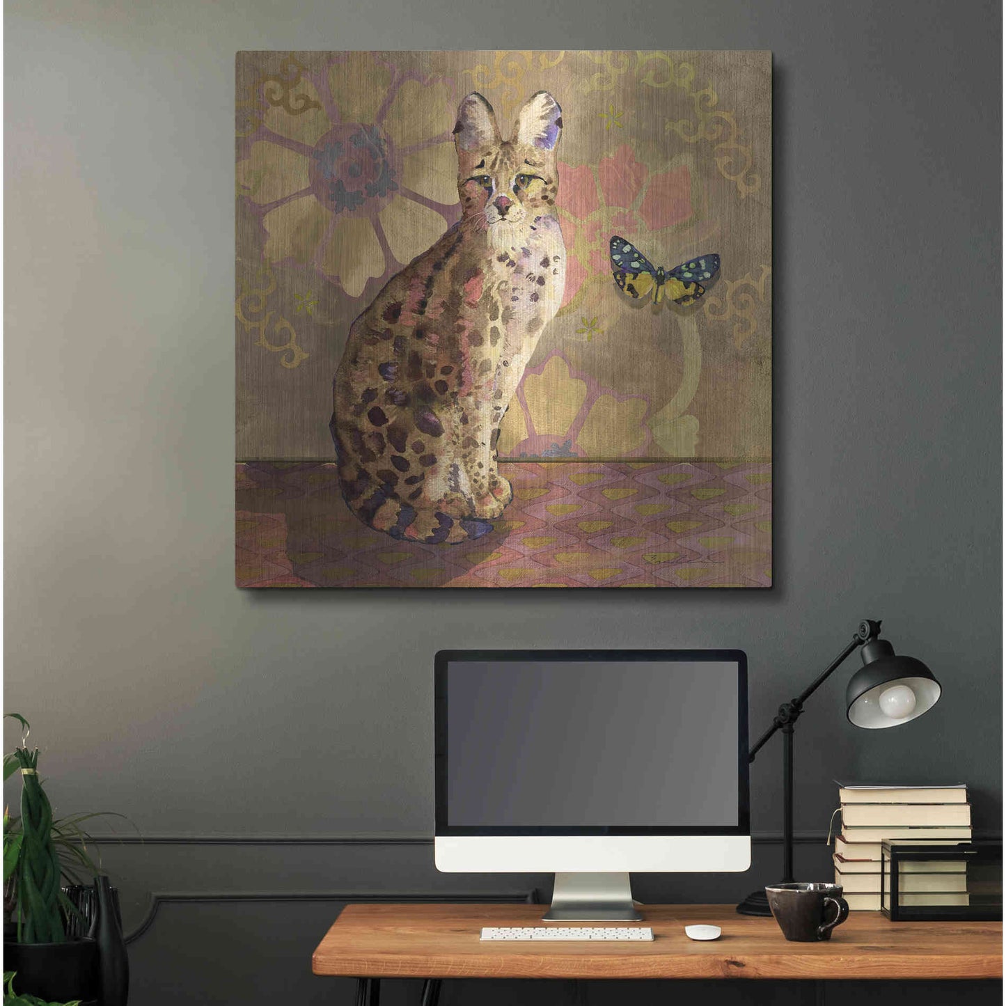 Luxe Metal Art 'Duchess Bellflower The Cat' by Evelia Designs Metal Wall Art,36x36