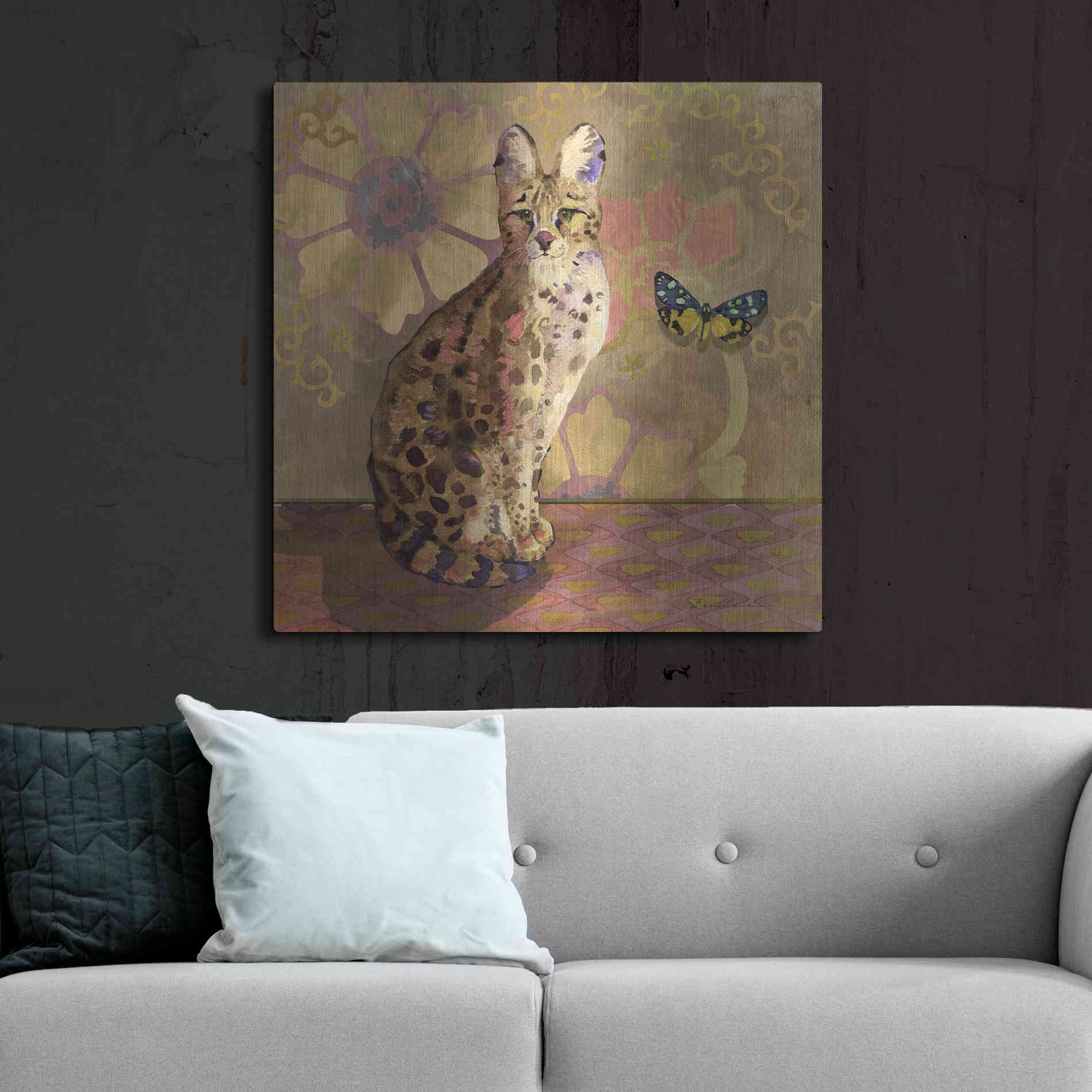 Luxe Metal Art 'Duchess Bellflower The Cat' by Evelia Designs Metal Wall Art,36x36