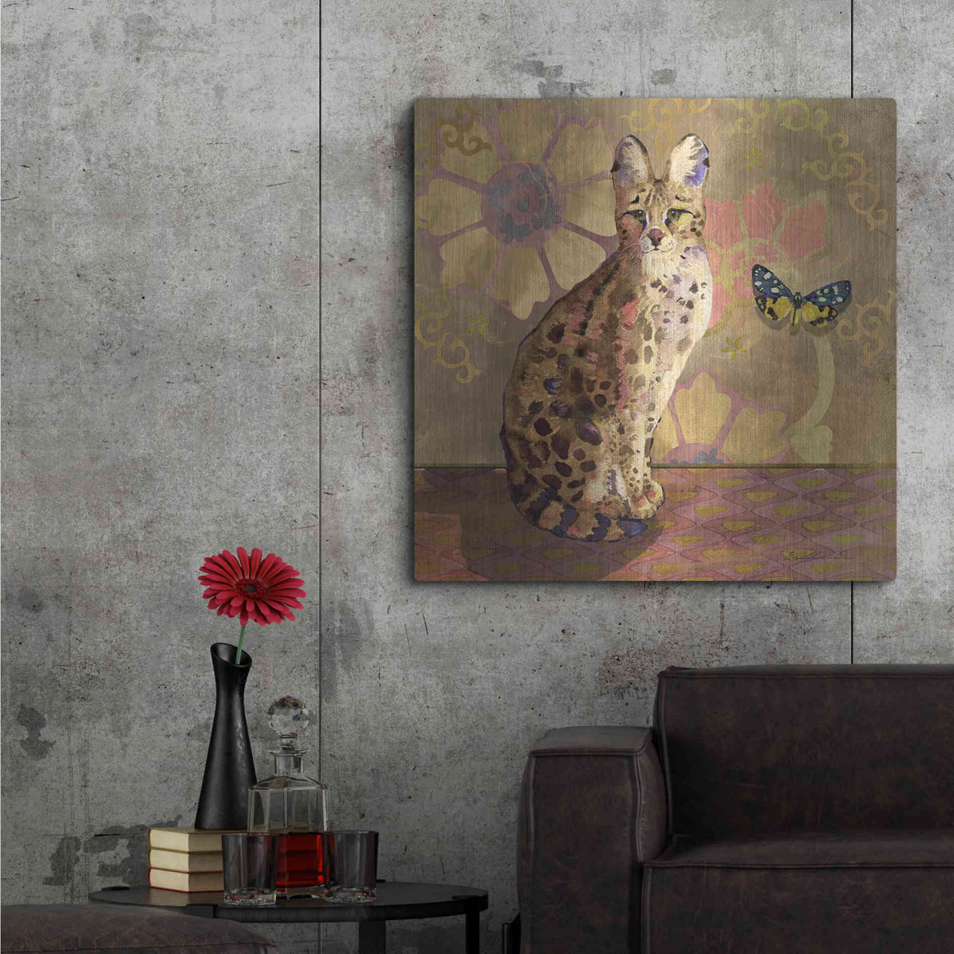 Luxe Metal Art 'Duchess Bellflower The Cat' by Evelia Designs Metal Wall Art,36x36