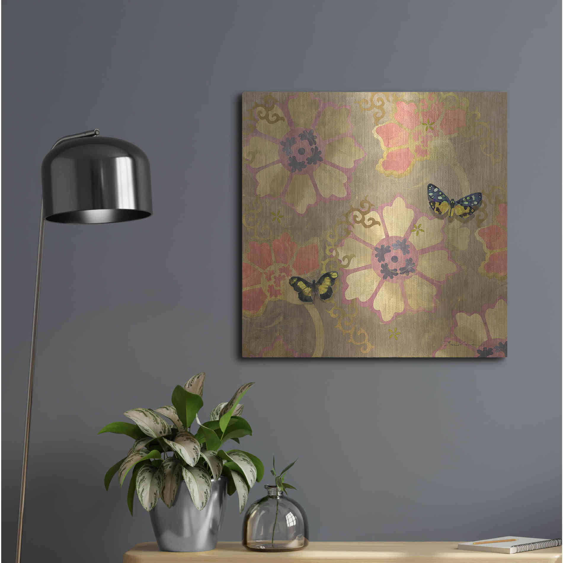 Luxe Metal Art 'Duchess Bellflower Paper' by Evelia Designs Metal Wall Art,24x24