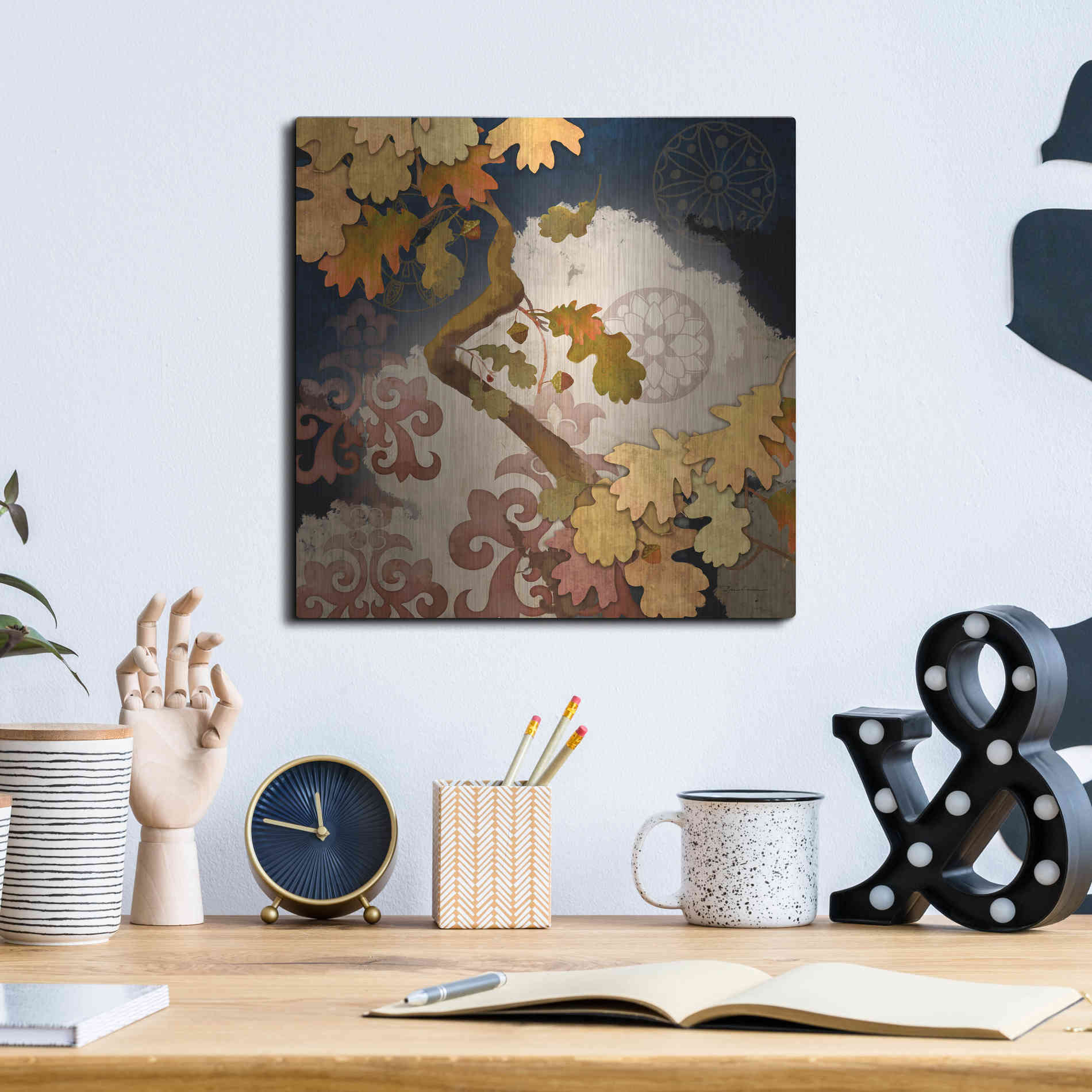 Luxe Metal Art 'Clouding Autumn Night' by Evelia Designs Metal Wall Art,12x12