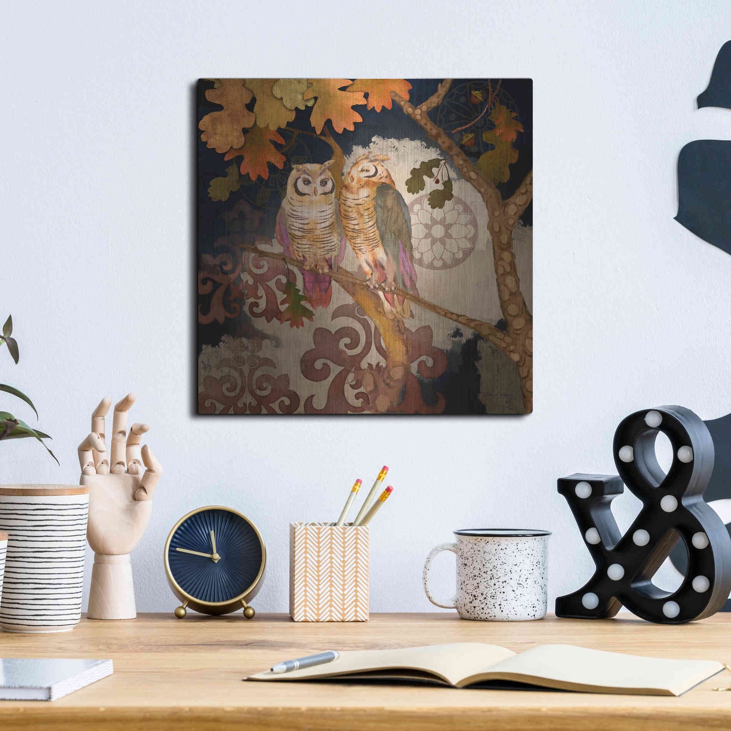 Luxe Metal Art 'Singing Owl' by Evelia Designs Metal Wall Art,12x12
