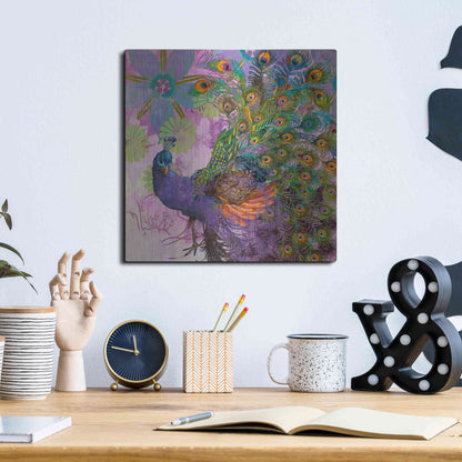 Luxe Metal Art 'Peacock Prance' by Evelia Designs Metal Wall Art,12x12