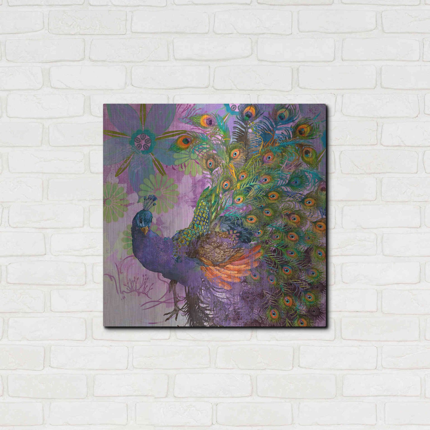 Luxe Metal Art 'Peacock Prance' by Evelia Designs Metal Wall Art,24x24