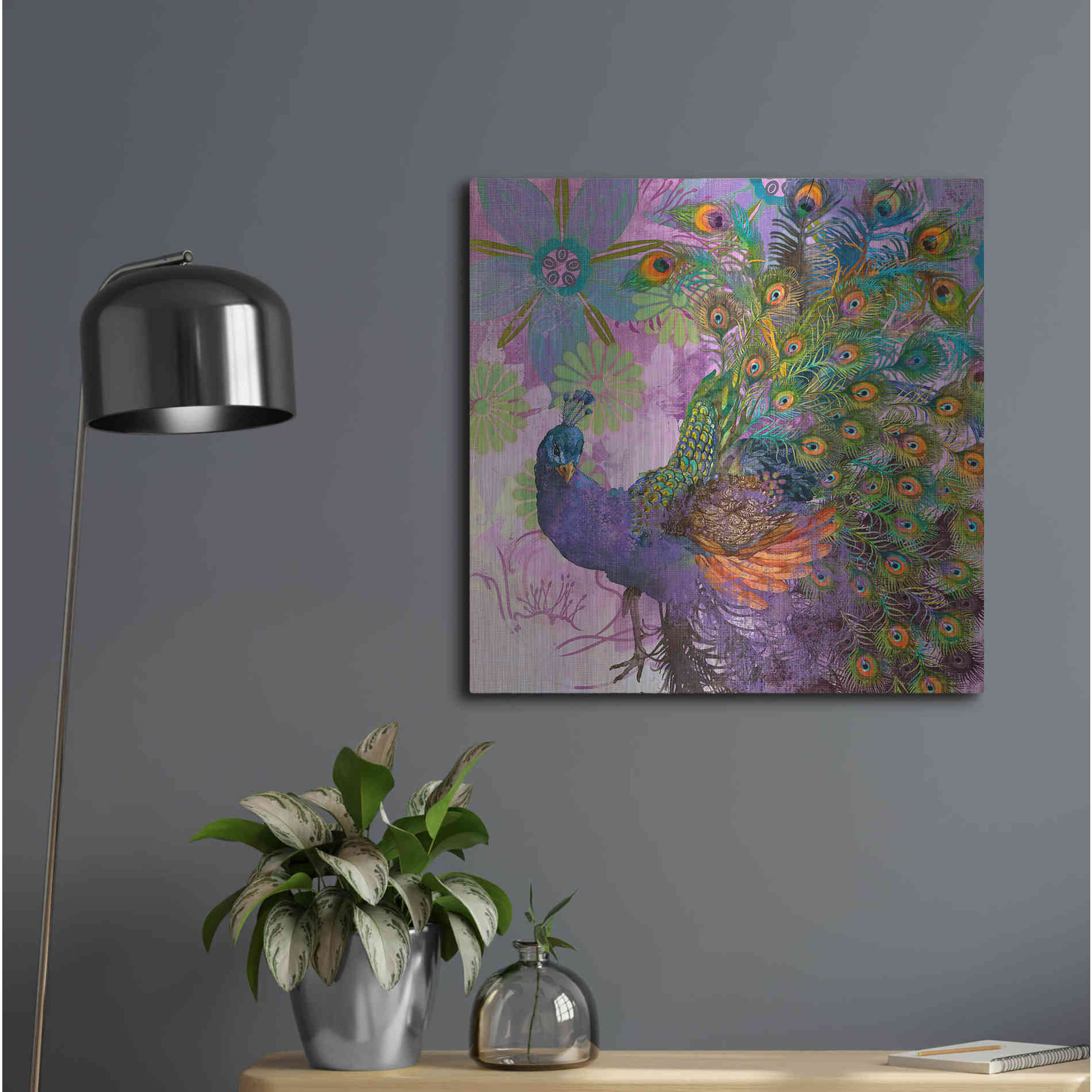 Luxe Metal Art 'Peacock Prance' by Evelia Designs Metal Wall Art,24x24