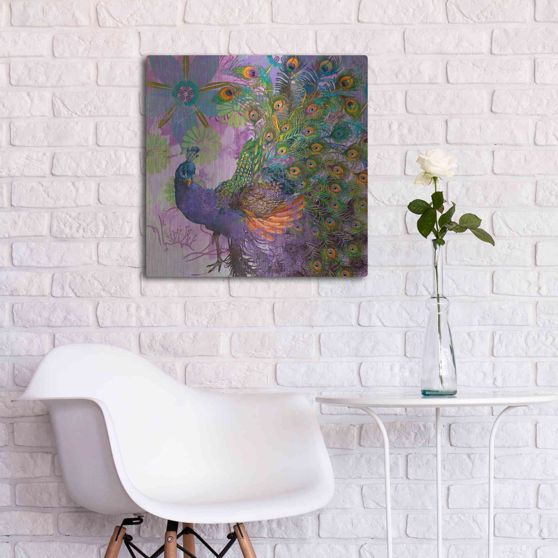 Luxe Metal Art 'Peacock Prance' by Evelia Designs Metal Wall Art,24x24