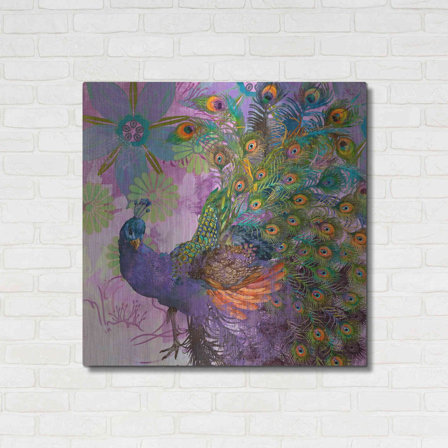 Luxe Metal Art 'Peacock Prance' by Evelia Designs Metal Wall Art,36x36