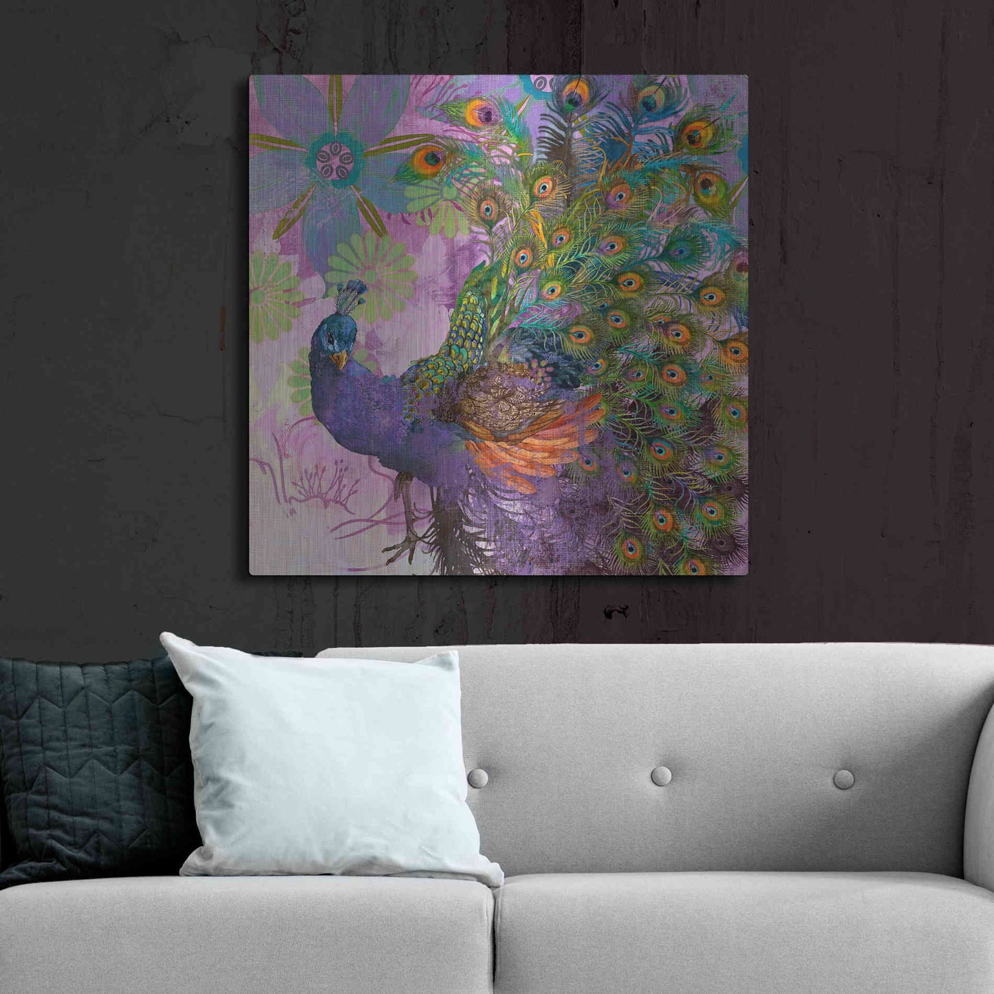 Luxe Metal Art 'Peacock Prance' by Evelia Designs Metal Wall Art,36x36