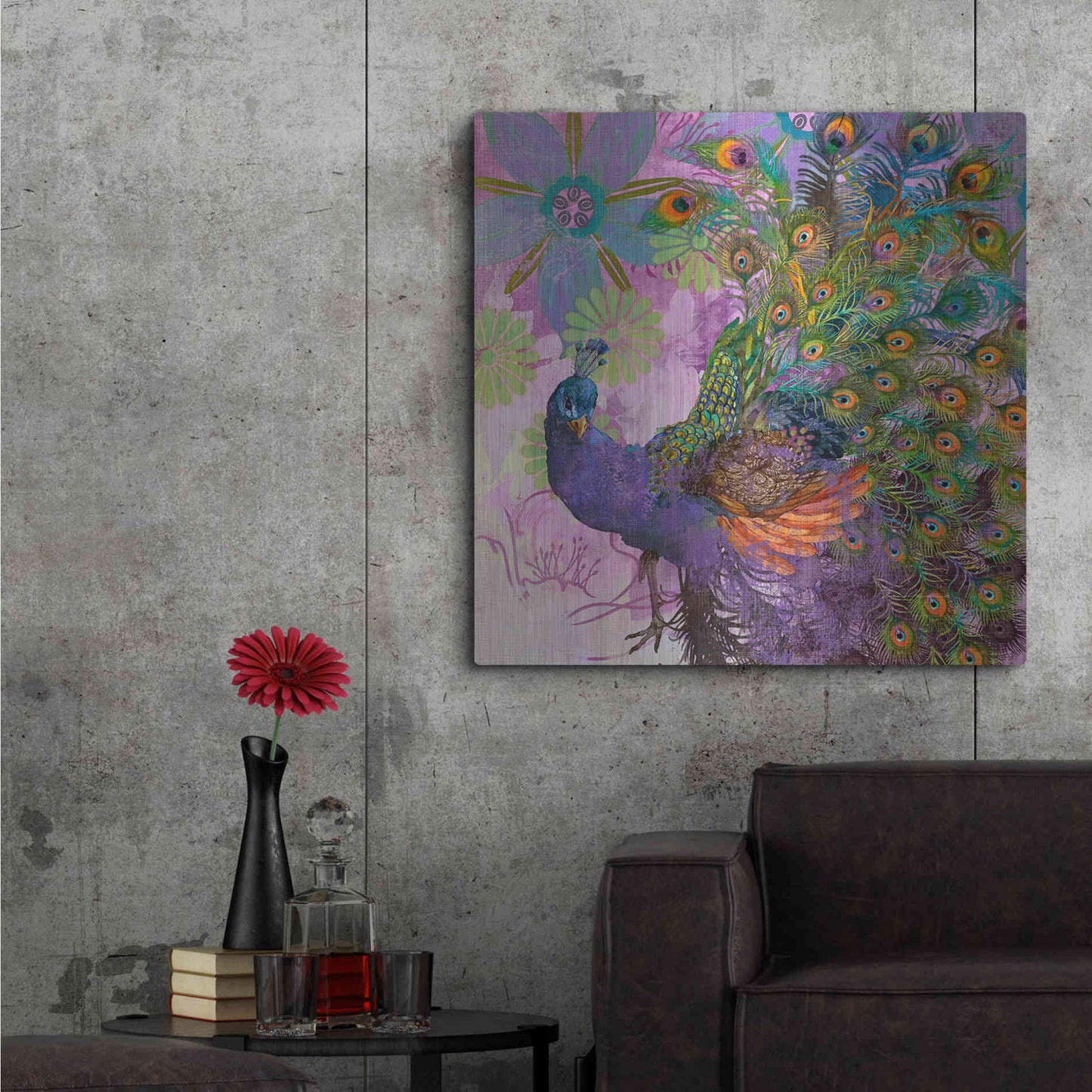 Luxe Metal Art 'Peacock Prance' by Evelia Designs Metal Wall Art,36x36