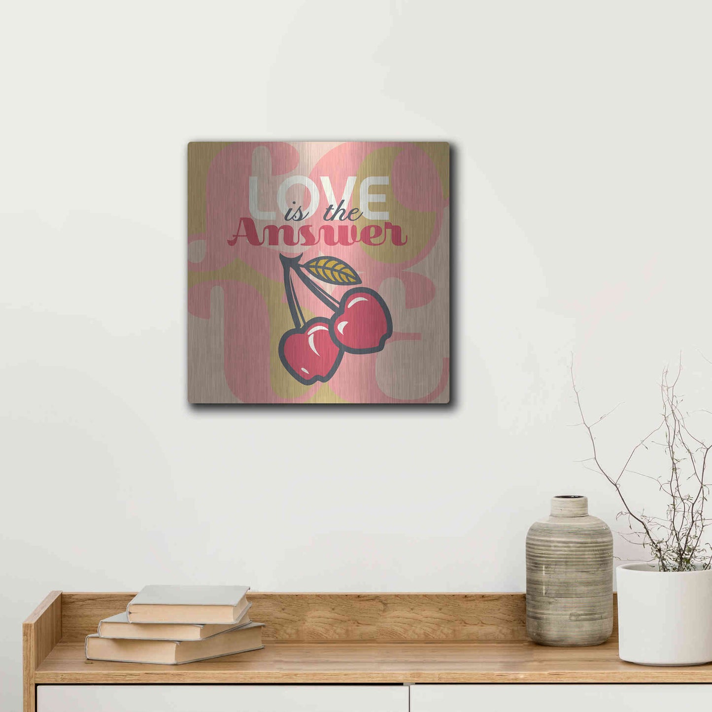 Luxe Metal Art 'Love Is The Answer Cherries' by Evelia Designs Metal Wall Art,12x12