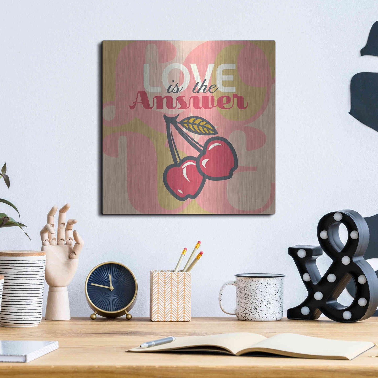 Luxe Metal Art 'Love Is The Answer Cherries' by Evelia Designs Metal Wall Art,12x12