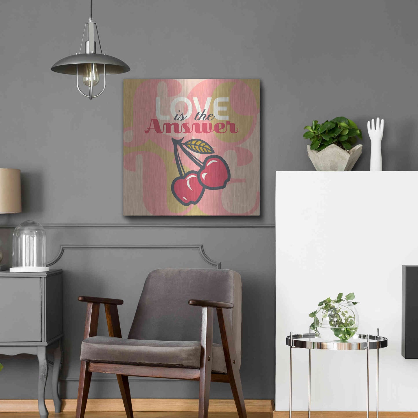 Luxe Metal Art 'Love Is The Answer Cherries' by Evelia Designs Metal Wall Art,24x24