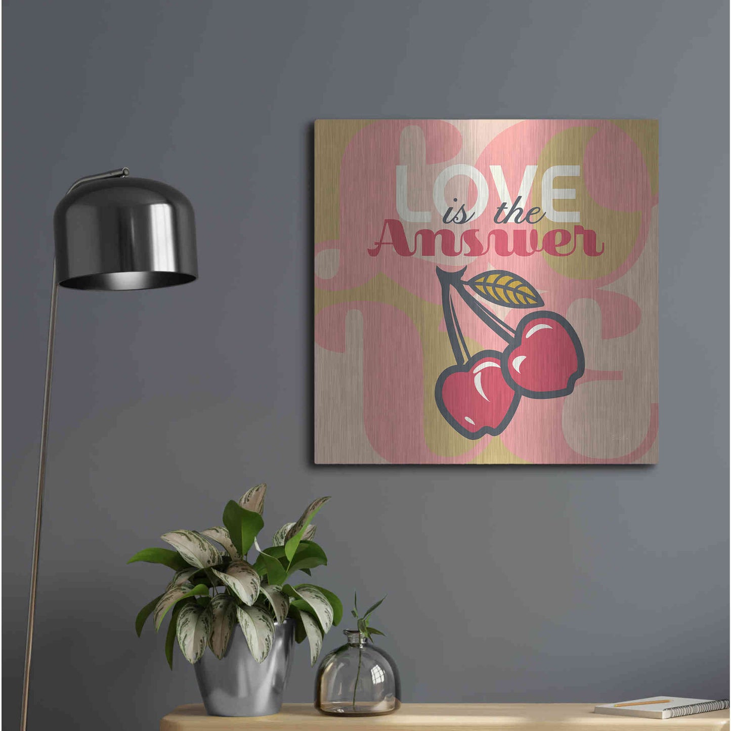 Luxe Metal Art 'Love Is The Answer Cherries' by Evelia Designs Metal Wall Art,24x24